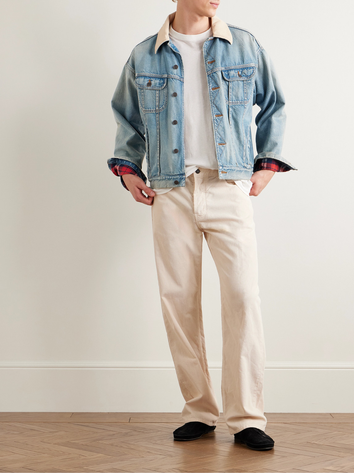 The Row Joret Corduroy-trim Denim Jacket In Blue