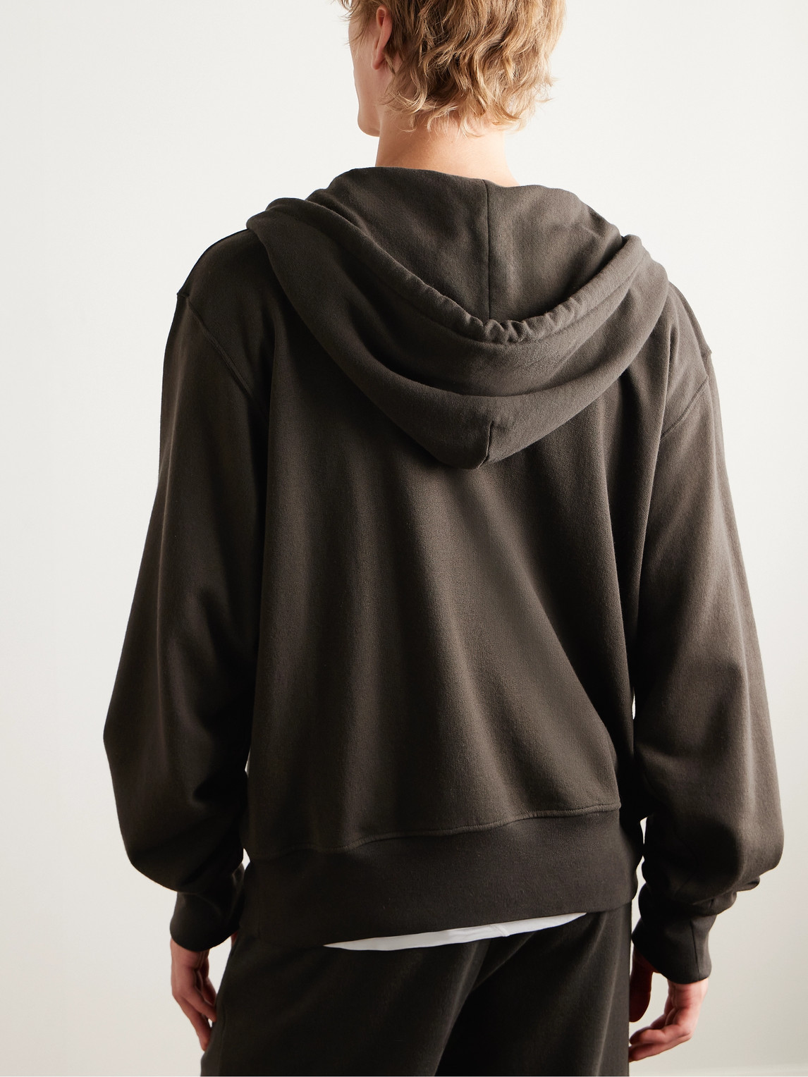 The Row Roki Cotton And Cashmere-blend Jersey Zip-up Hoodie In Brown