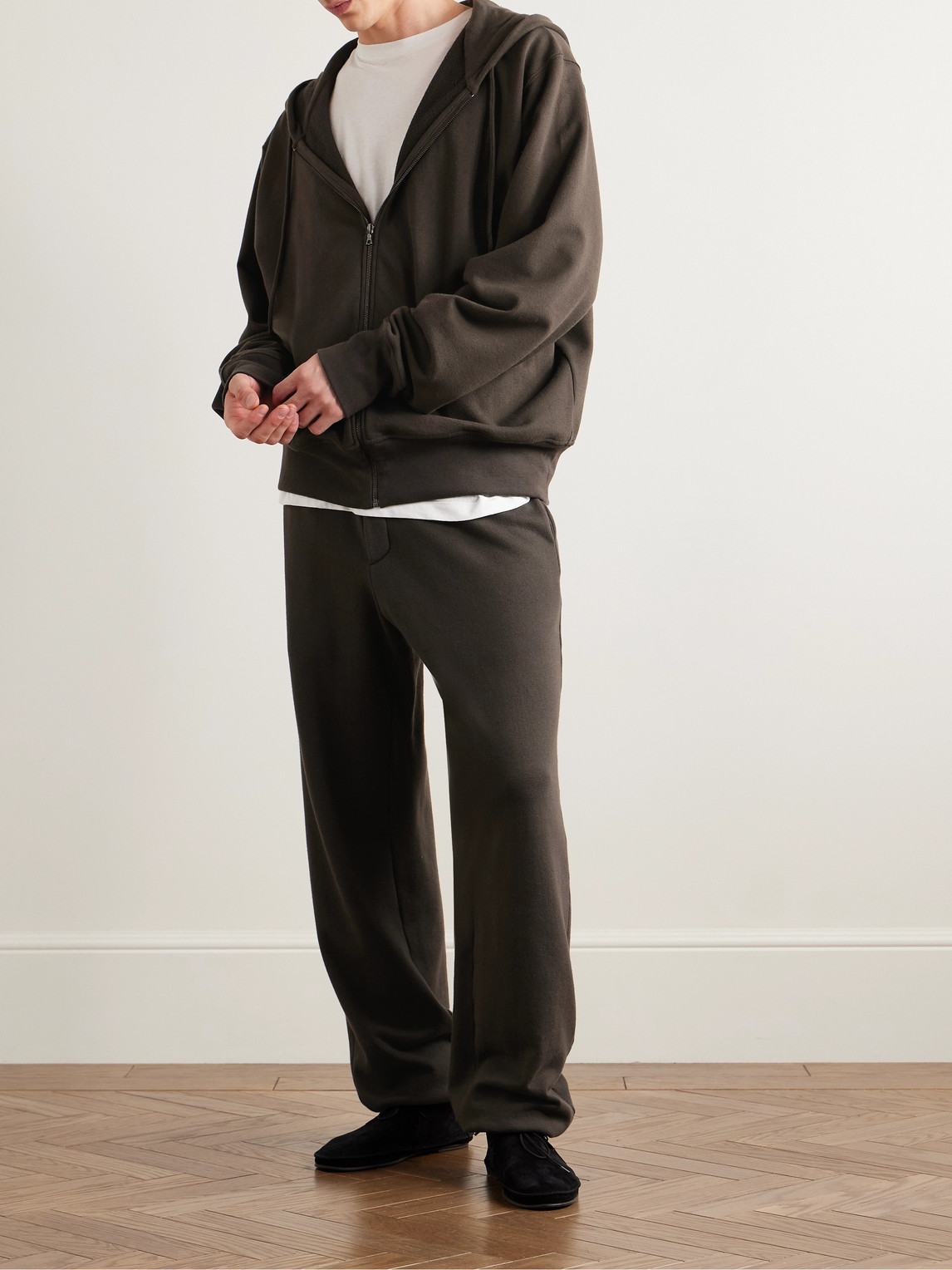 The Row Roki Cotton And Cashmere-blend Jersey Zip-up Hoodie In Brown