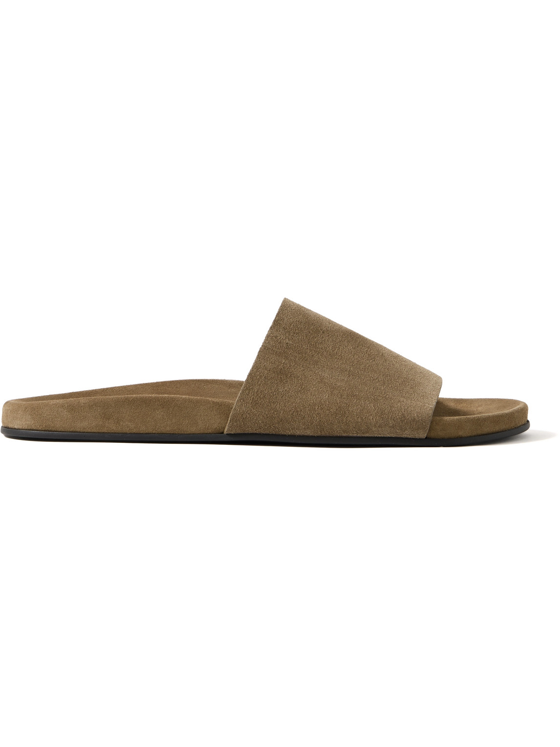 The Row Hugh Suede Slides In Neutral