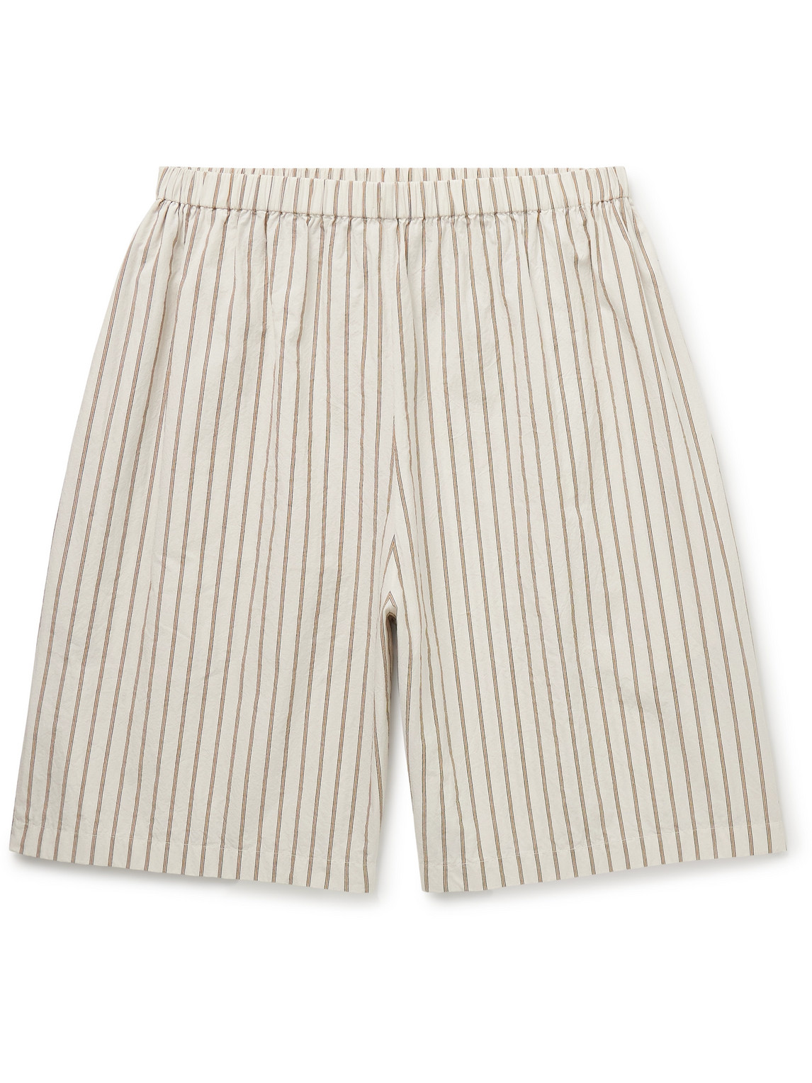 The Row Zindel Straight-leg Striped Cotton Shorts In Neutral