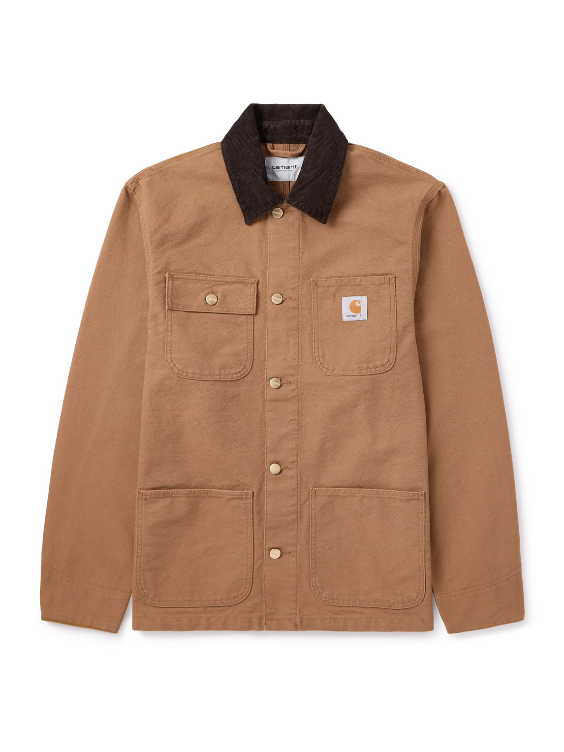 Carhartt Michigan Corduroy-trimmed Organic Cotton-canvas Chore Jacket In Brown