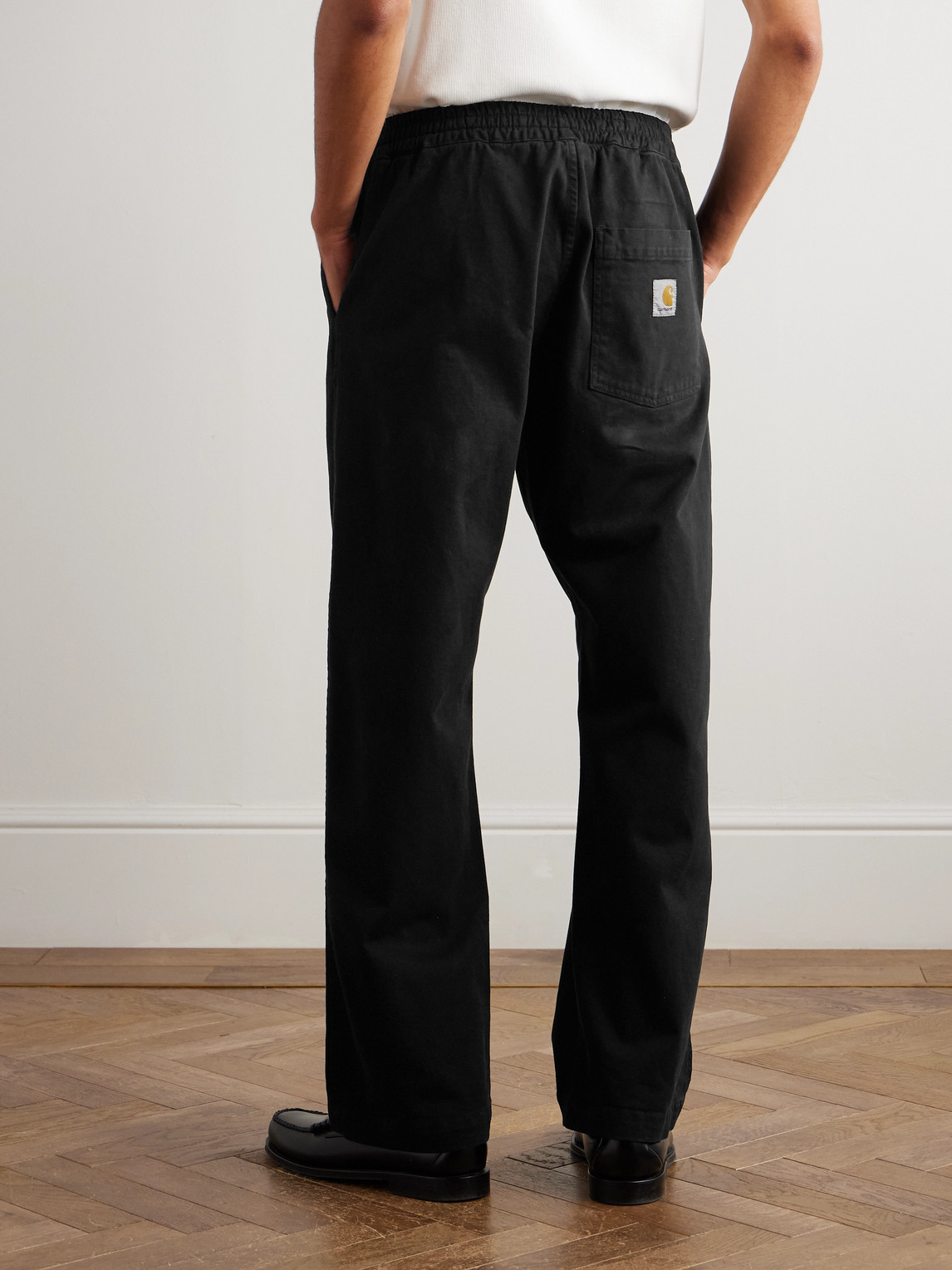 Carhartt Floyde Straight-leg Garment-dyed Stretch-cotton Twill Drawstring Trousers In Black