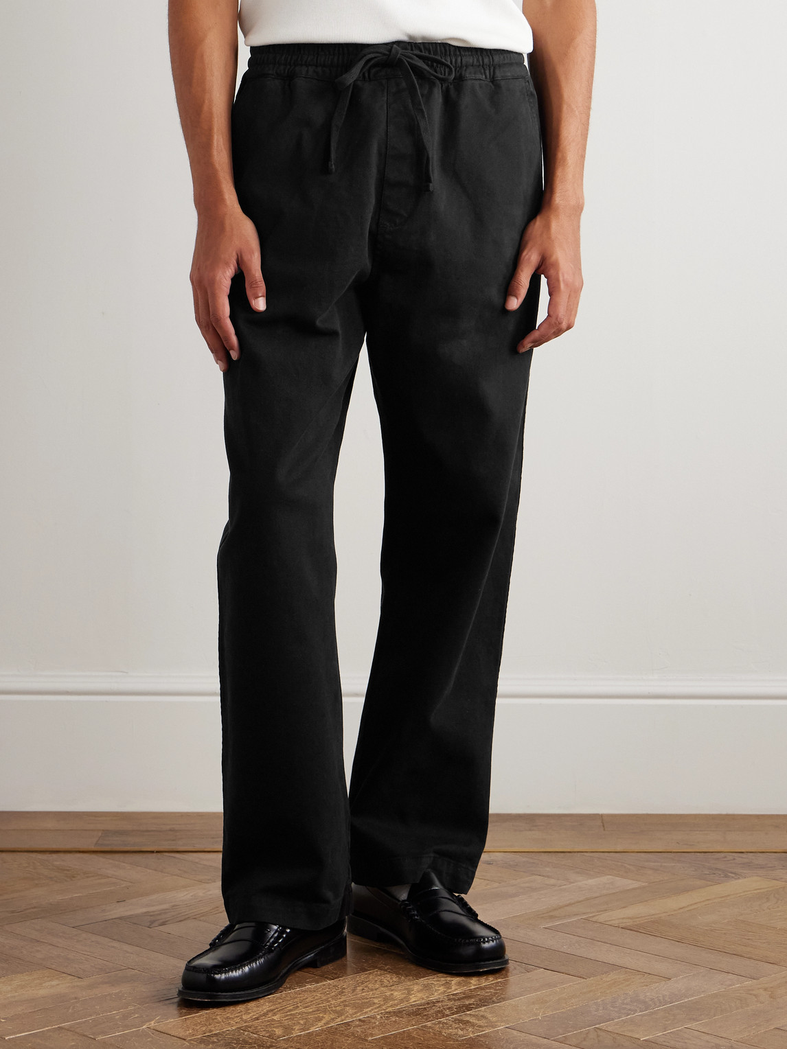 Carhartt Floyde Straight-leg Garment-dyed Stretch-cotton Twill Drawstring Trousers In Black