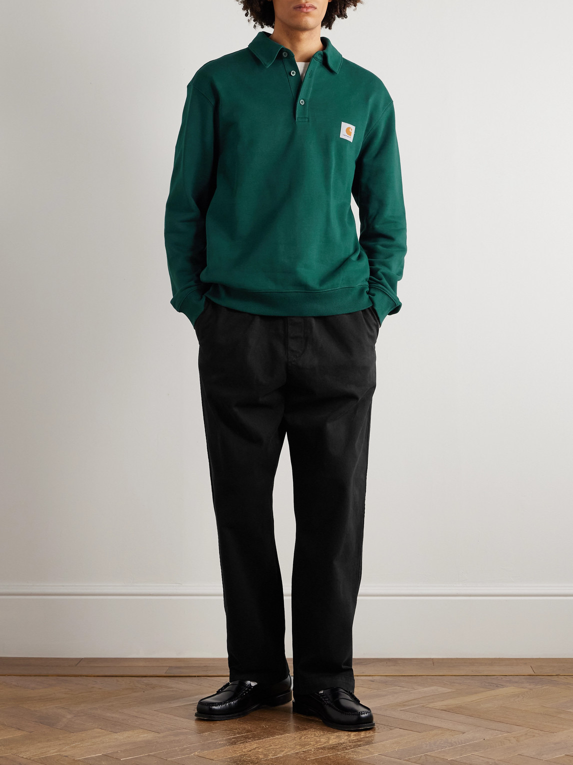 Carhartt Floyde Straight-leg Garment-dyed Stretch-cotton Twill Drawstring Trousers In Black