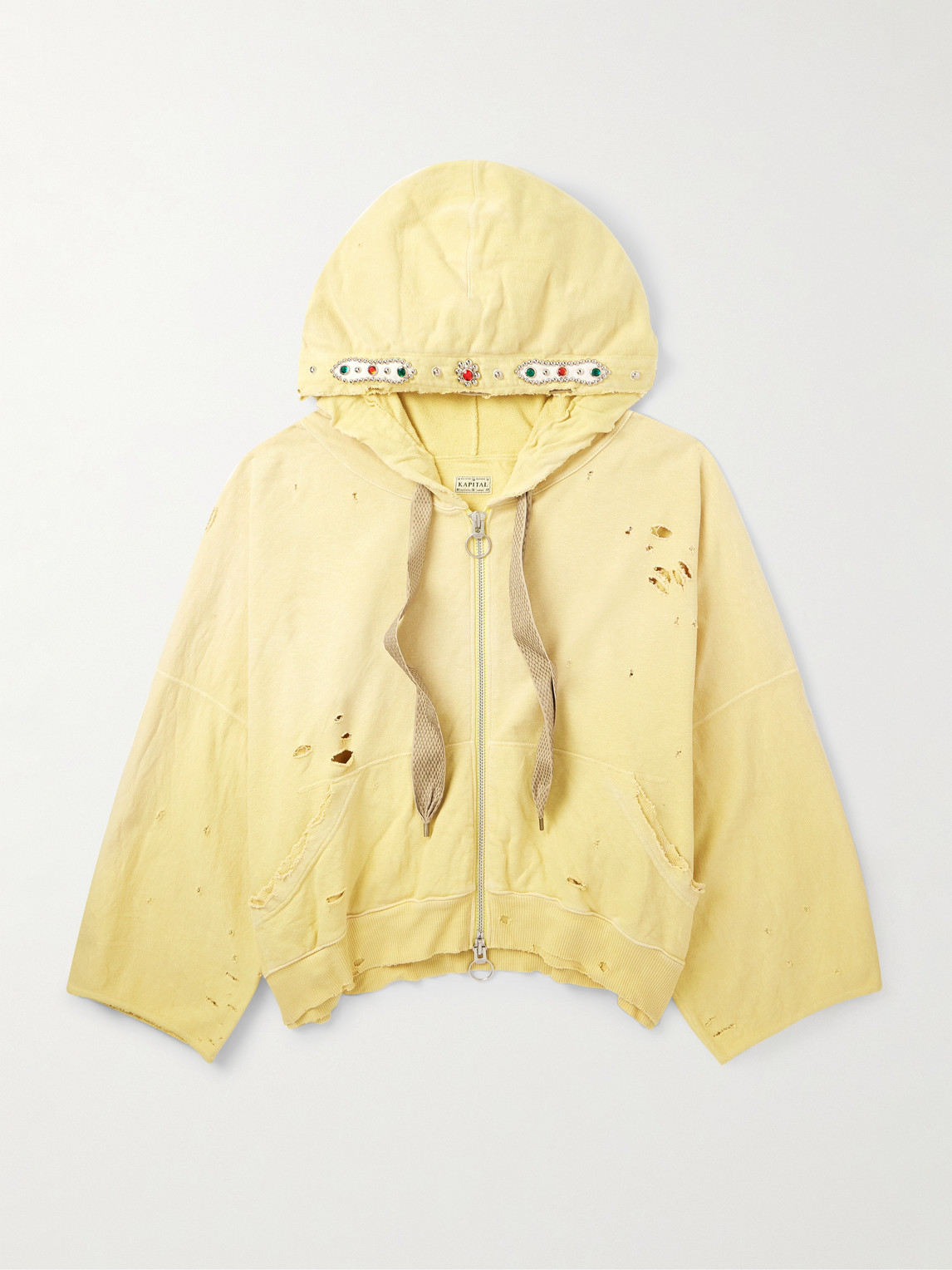KAPITAL Embelished Distressed Cotton-Jersey Zip-Up Hoodie - Men