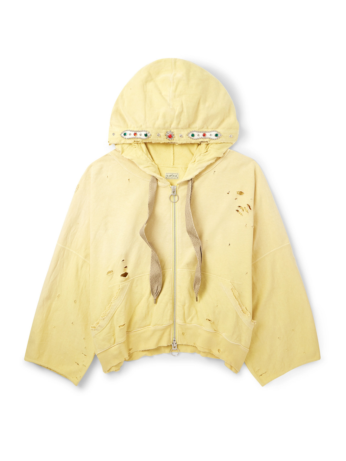 Kapital Embelished Distressed Cotton-jersey Zip-up Hoodie