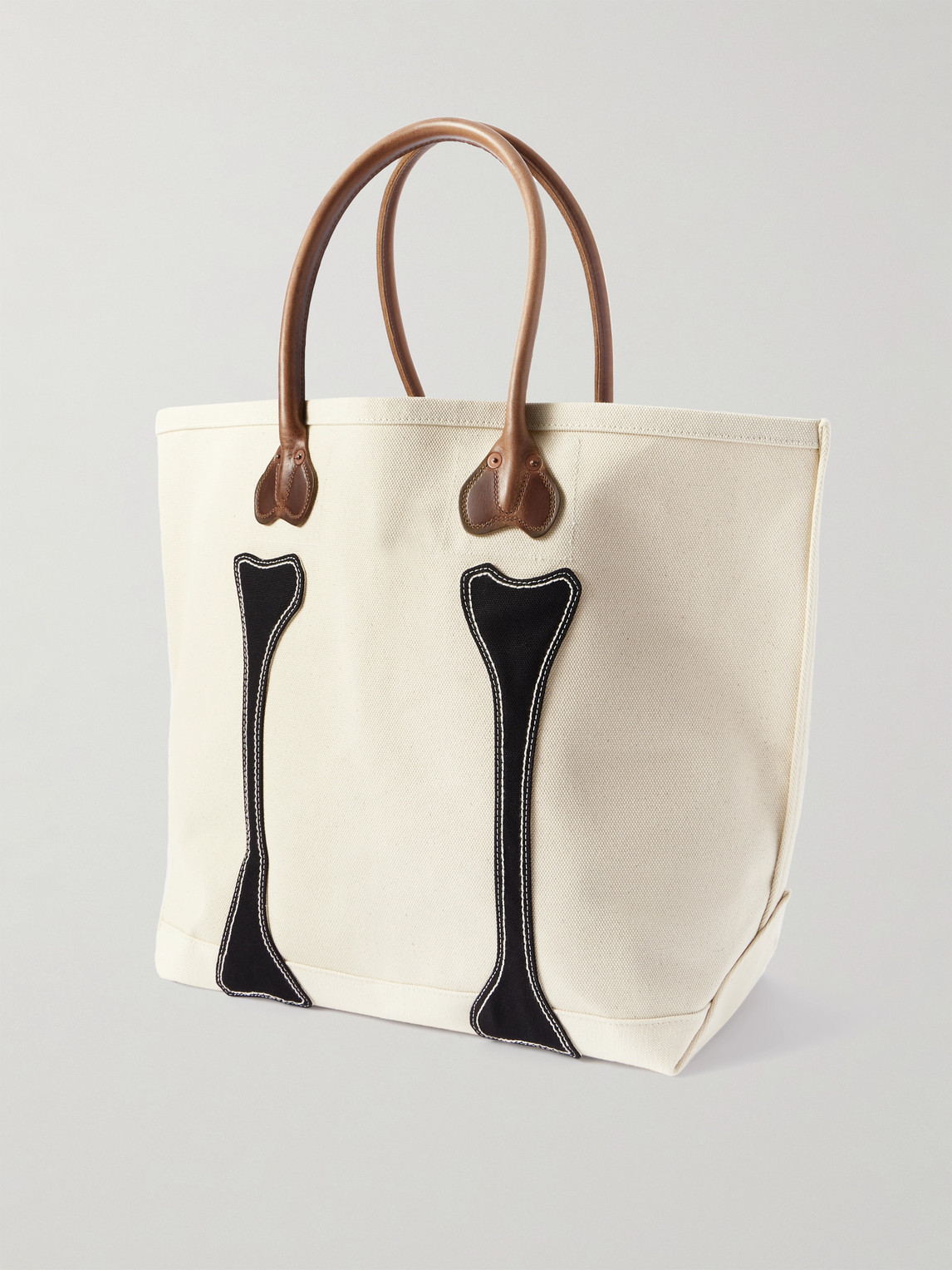 Shop Kapital Leather-trimmed Appliquéd Canvas Tote Bag