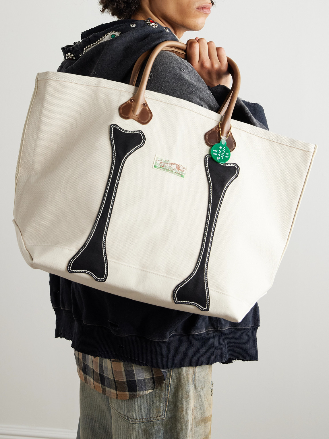 Shop Kapital Leather-trimmed Appliquéd Canvas Tote Bag