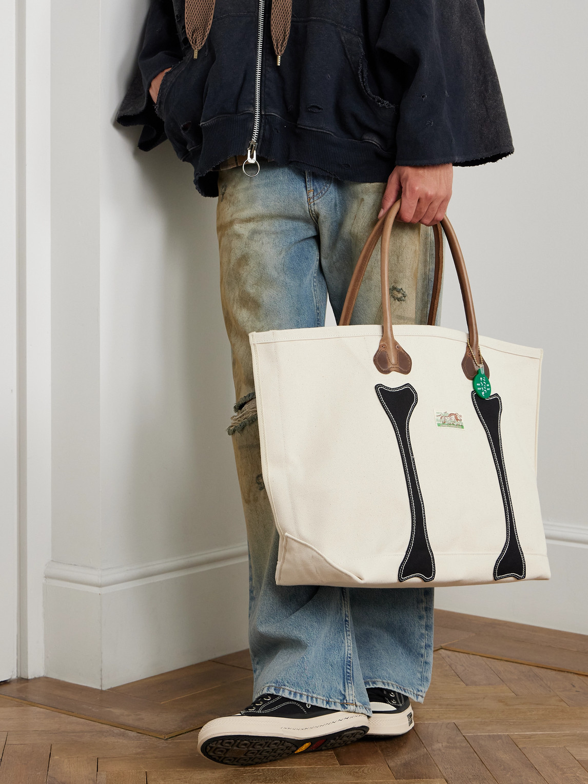 Shop Kapital Leather-trimmed Appliquéd Canvas Tote Bag