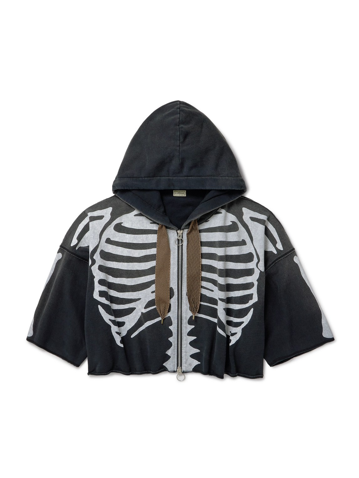 Frayed Printed Cotton-Jersey Zip-Up Hoodie