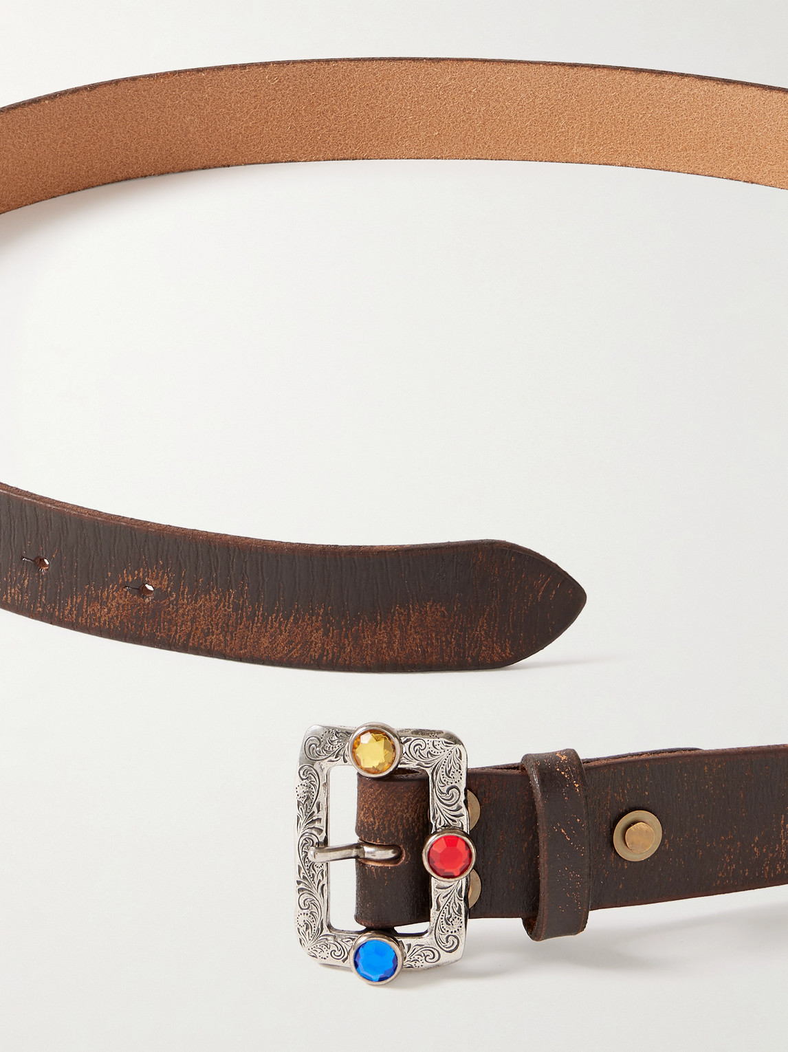 Kapital 3cm Crystal-embellished Oiled-leather Belt In Brown