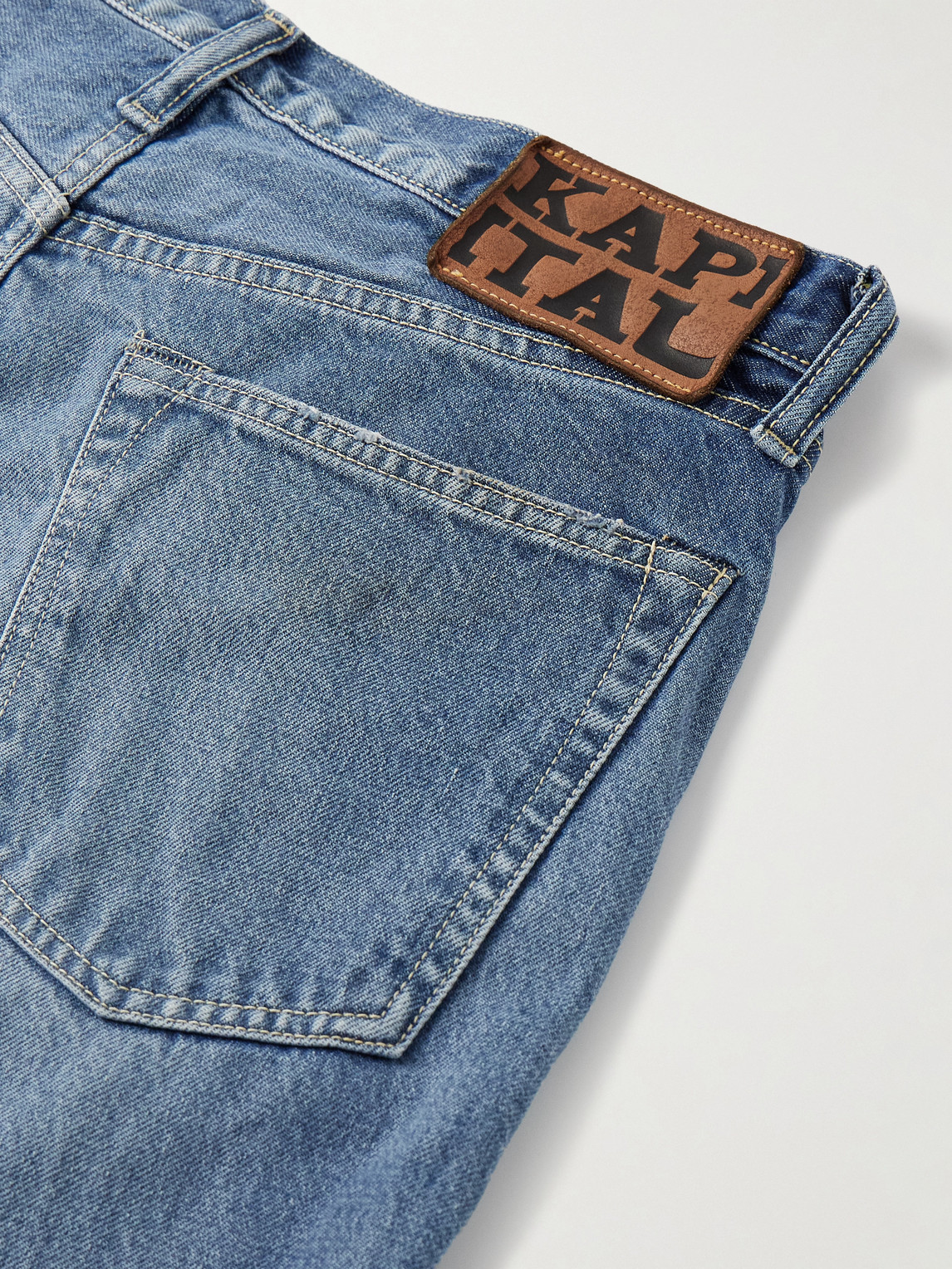 Shop Kapital Monkey Cisco Straight-leg Distressed Embroidered Jeans In Blue