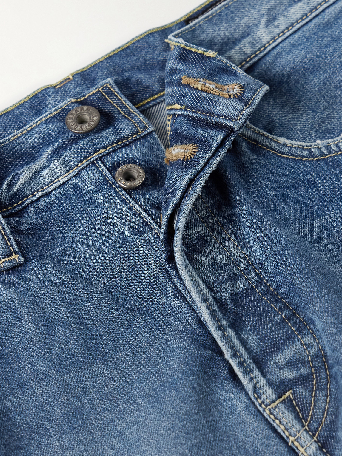 Shop Kapital Monkey Cisco Straight-leg Distressed Embroidered Jeans In Blue