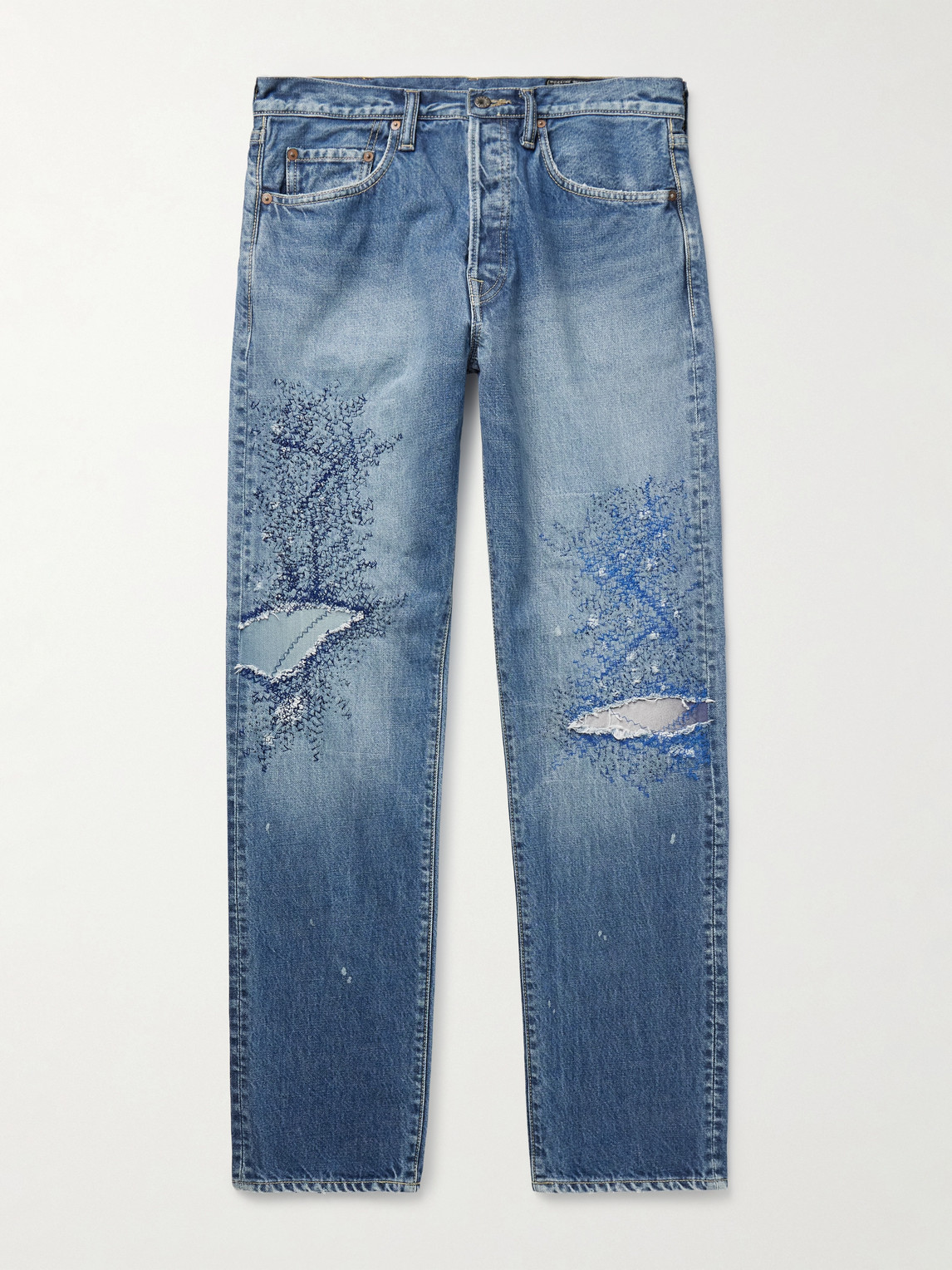 KAPITAL Monkey CISCO Straight-Leg Distressed Embroidered Jeans - Men