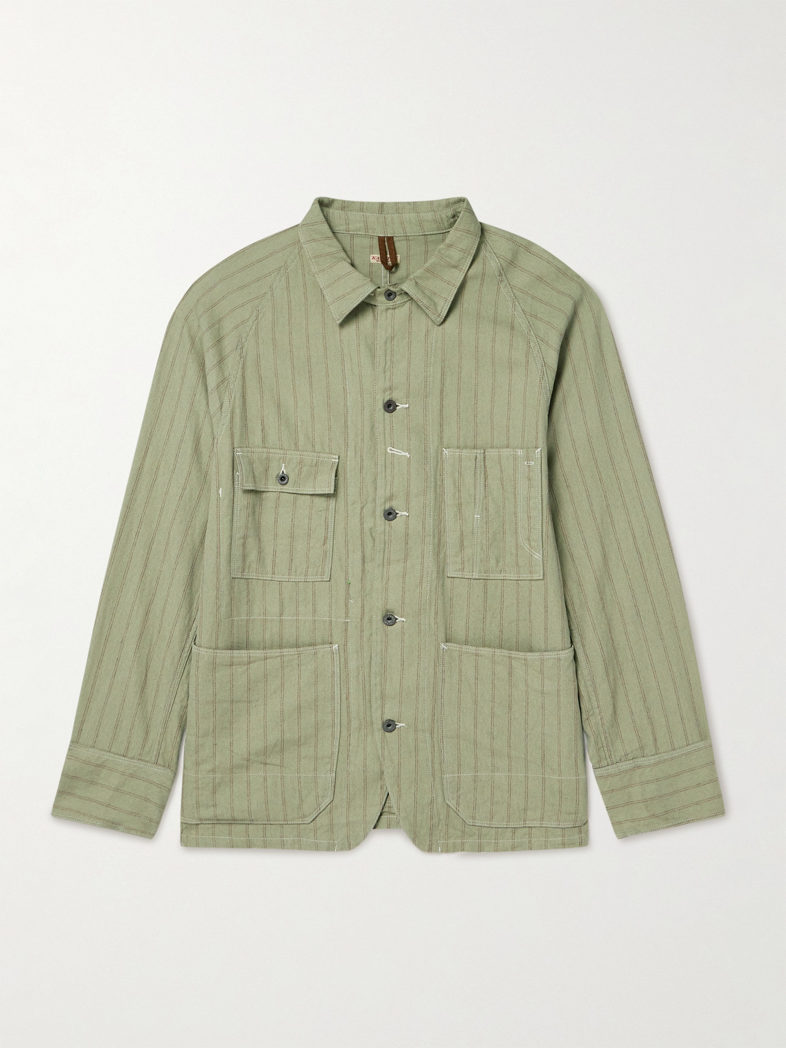 Kapital Gibson Striped Linen And Cotton-blend Overshirt In Green