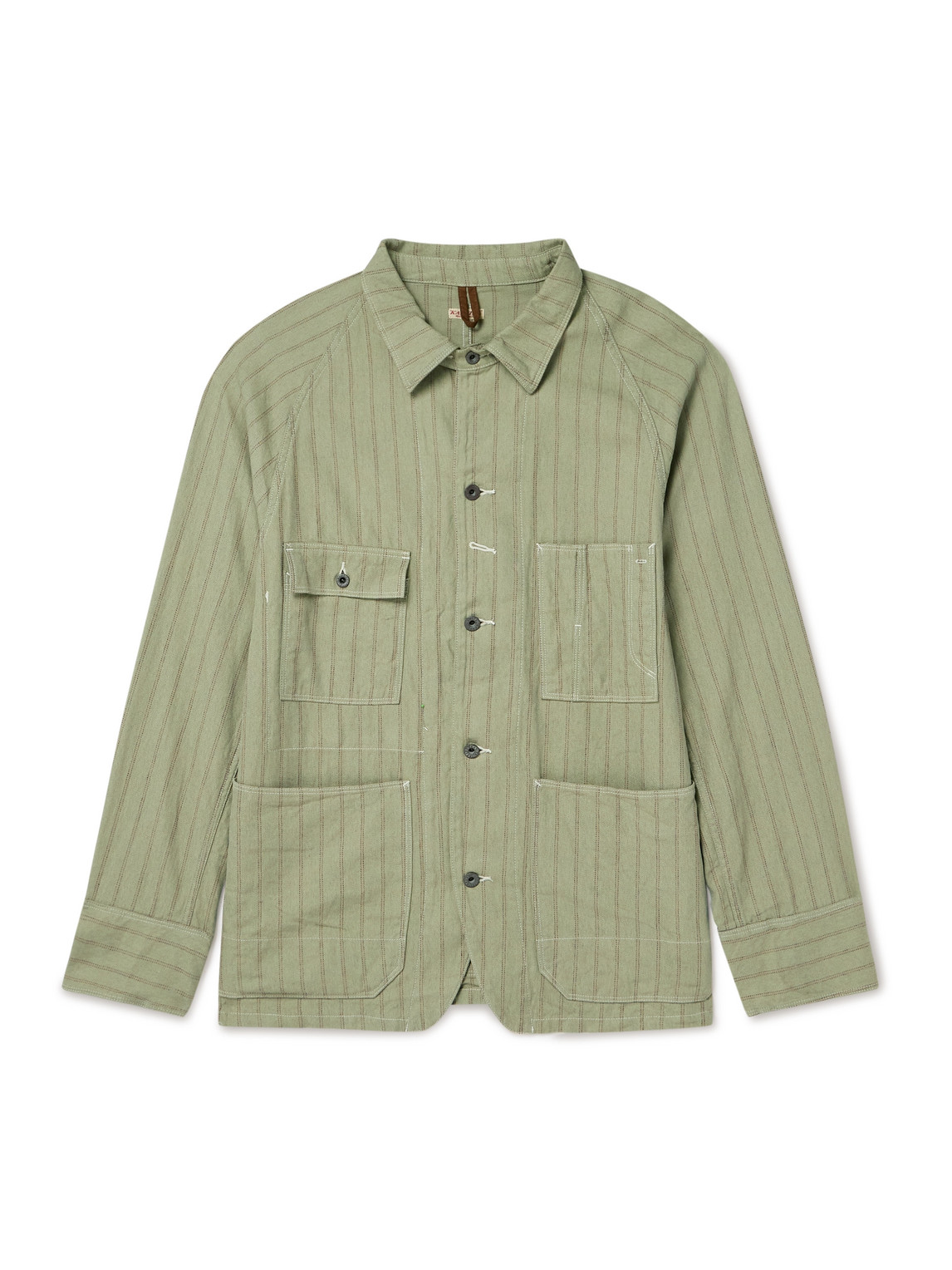 Kapital Gibson Striped Linen And Cotton-blend Overshirt In Green