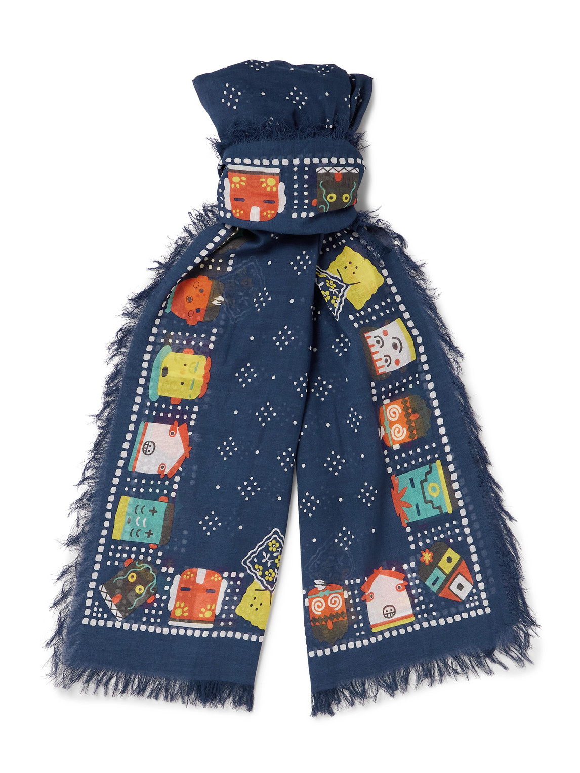 Frayed Printed Cotton-Blend Gauze Scarf