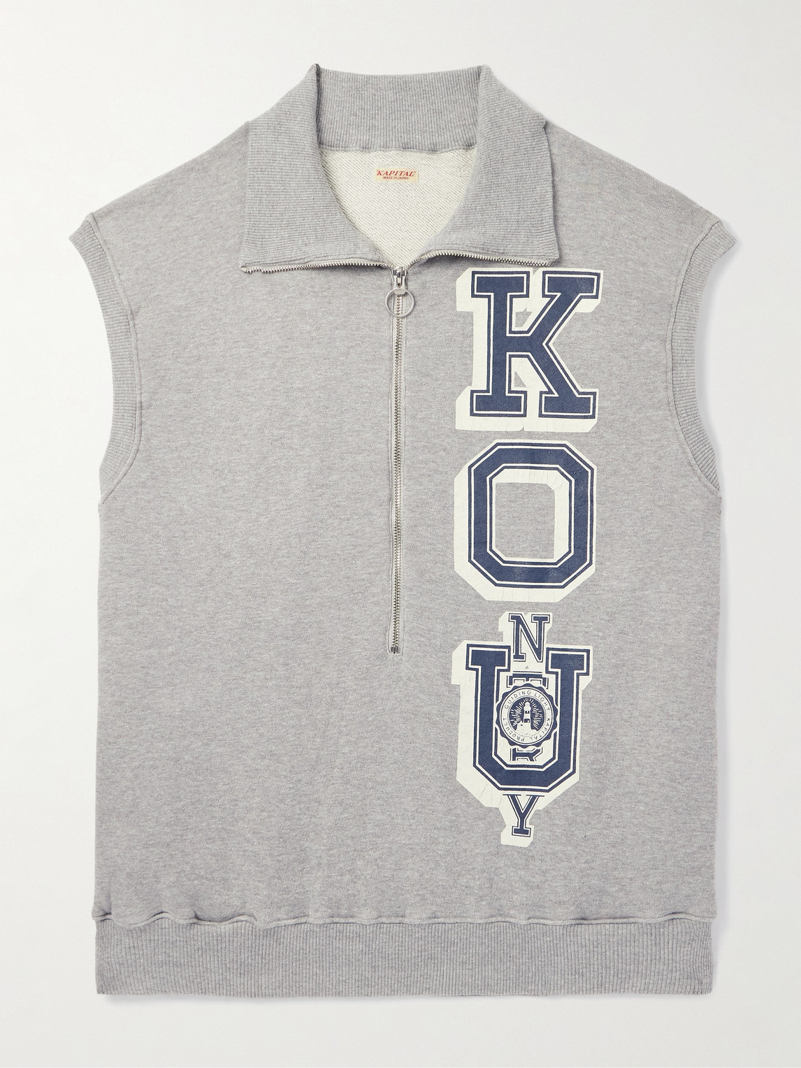 Kapital Ko.u Printed Cotton-jersey Half-zip Gilet In Gray