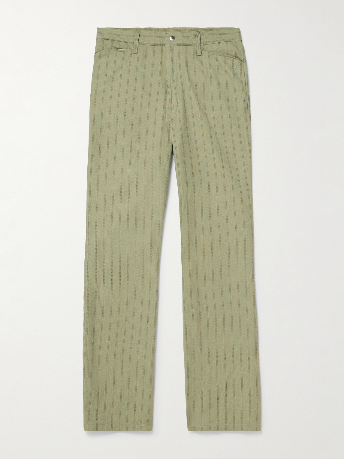 Kapital Gibson Straight-leg Striped Linen And Cotton-blend Twill Trousers In Green
