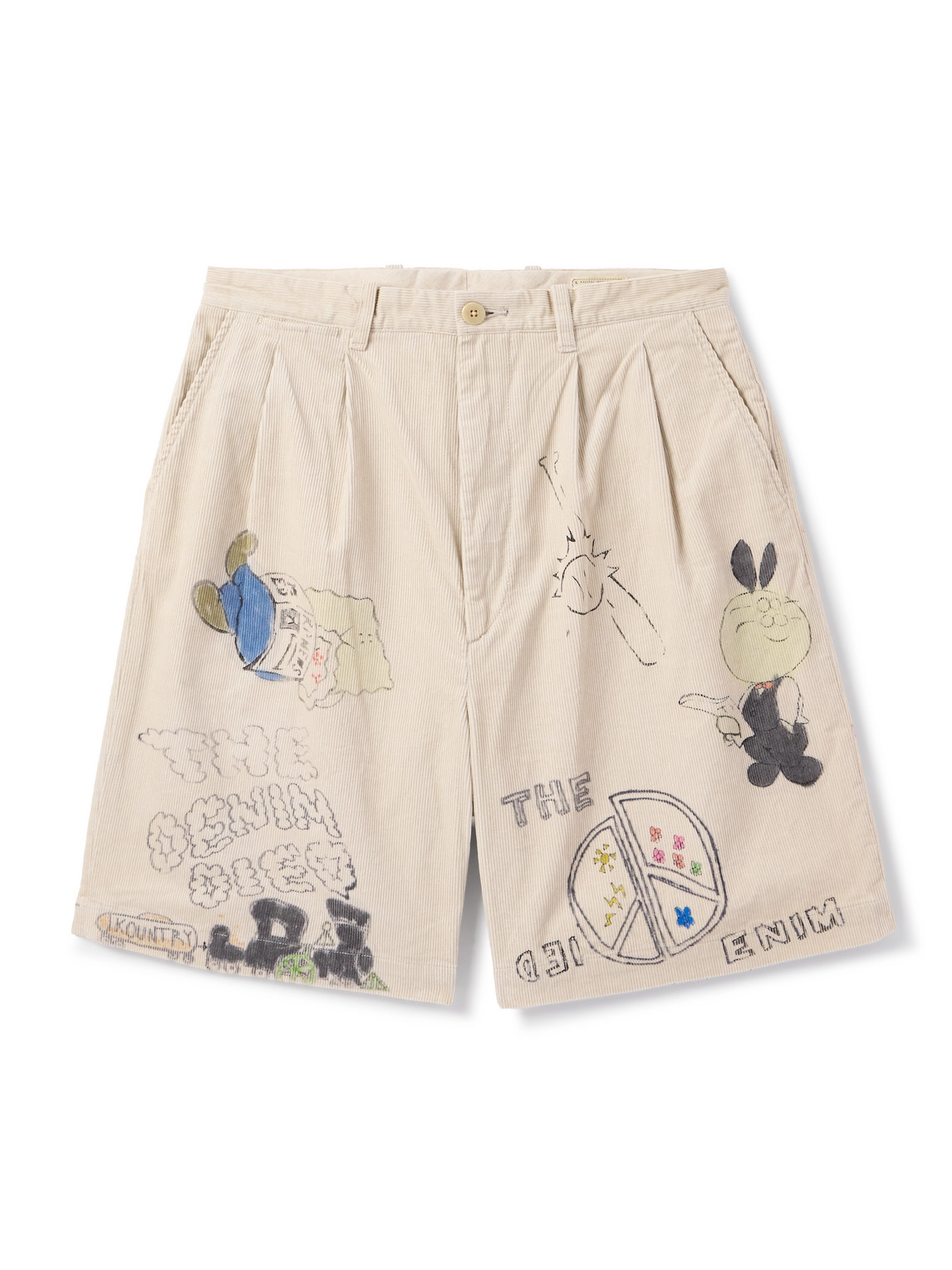 Kapital Memorial Paint Straight-leg Printed Cotton-corduroy Shorts In Neutral
