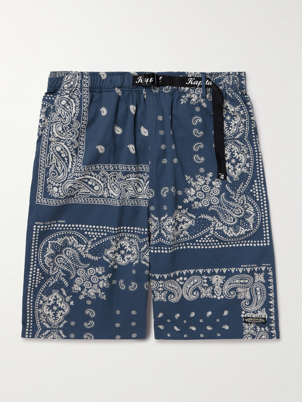 KAPITAL Straight-Leg Belted Bandana-Print Patchwork Cotton-Twill Shorts - Men