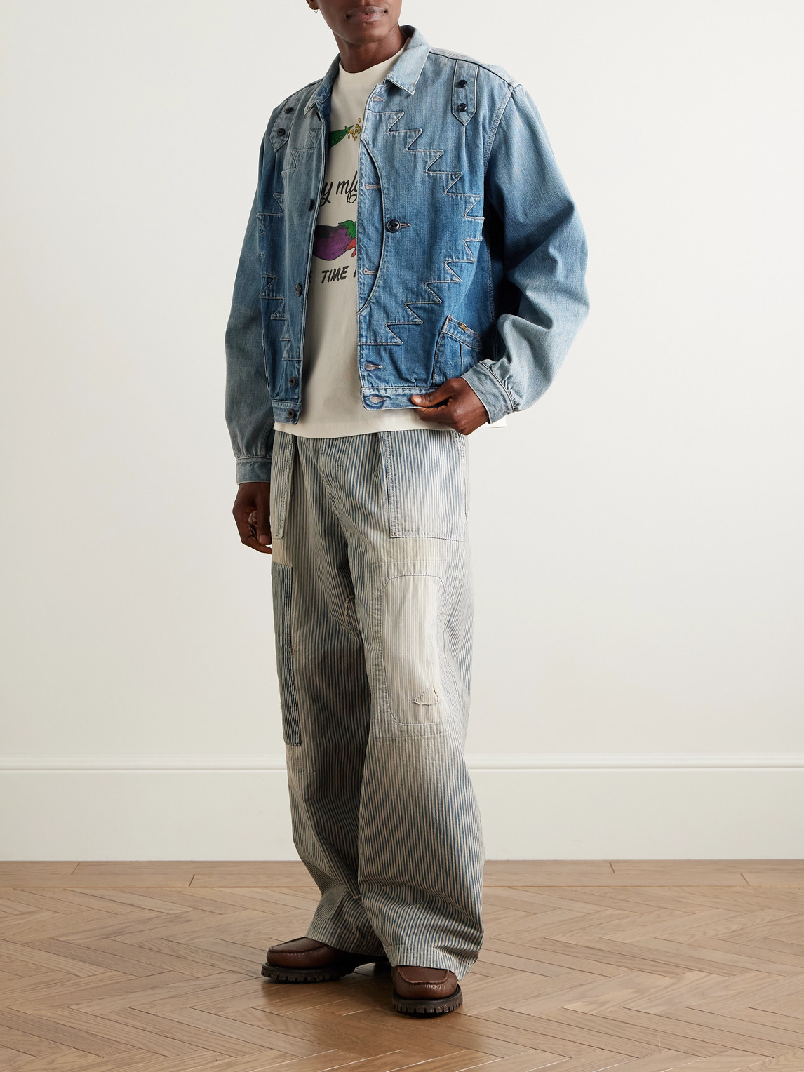 Kapital Thunderbird Panelled Denim Blouson Jacket In Blue