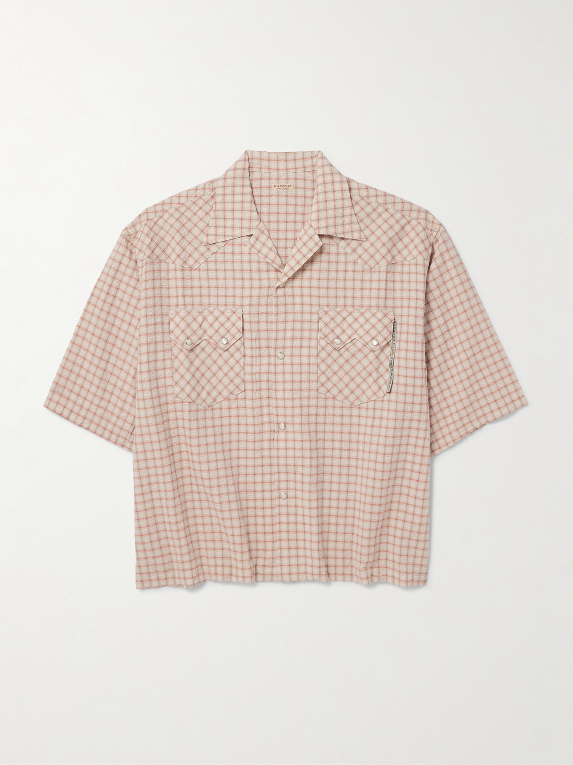 Kapital Camp-collar Logo-appliquéd Checked Cotton And Linen-blend Seersucker Western Shirt In Neutral