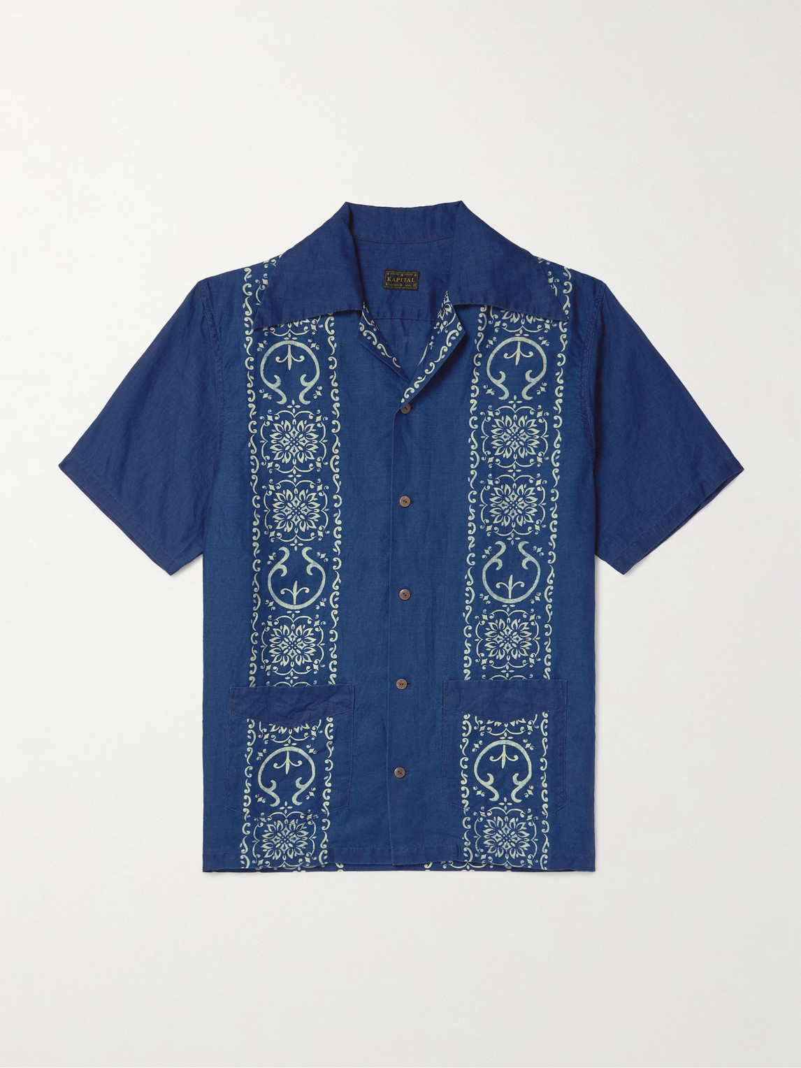 Kapital Camp-collar Printed Linen Shirt In Blue