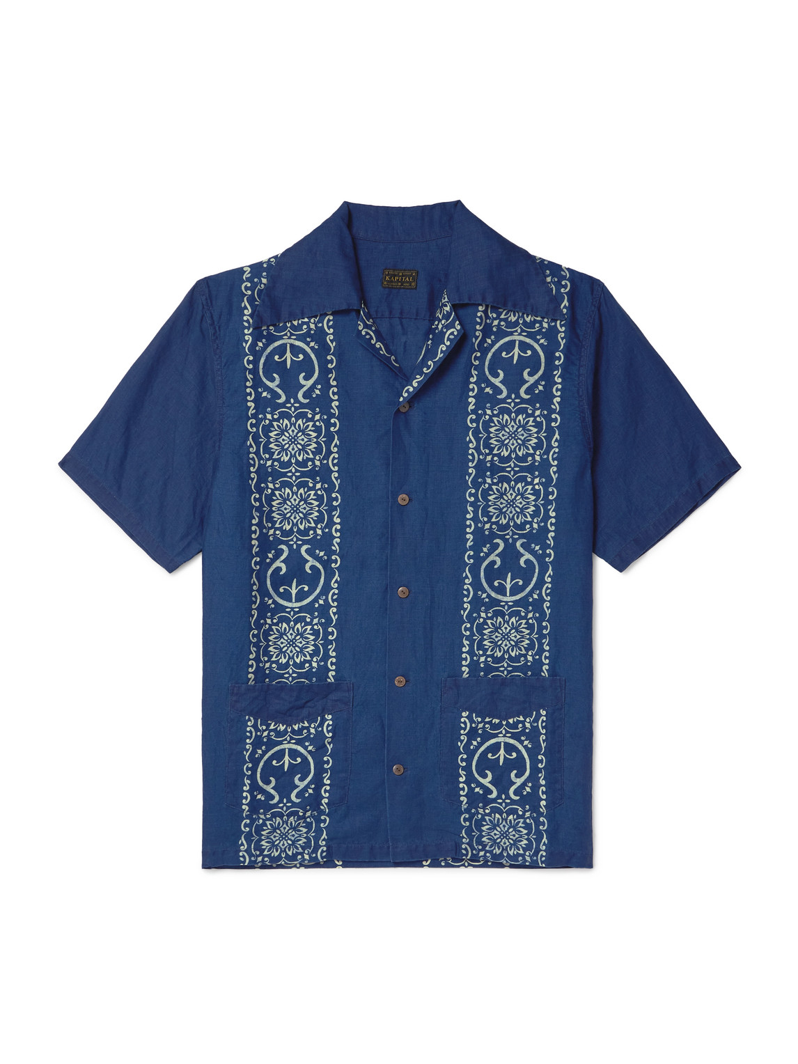 Camp-Collar Printed Linen Shirt