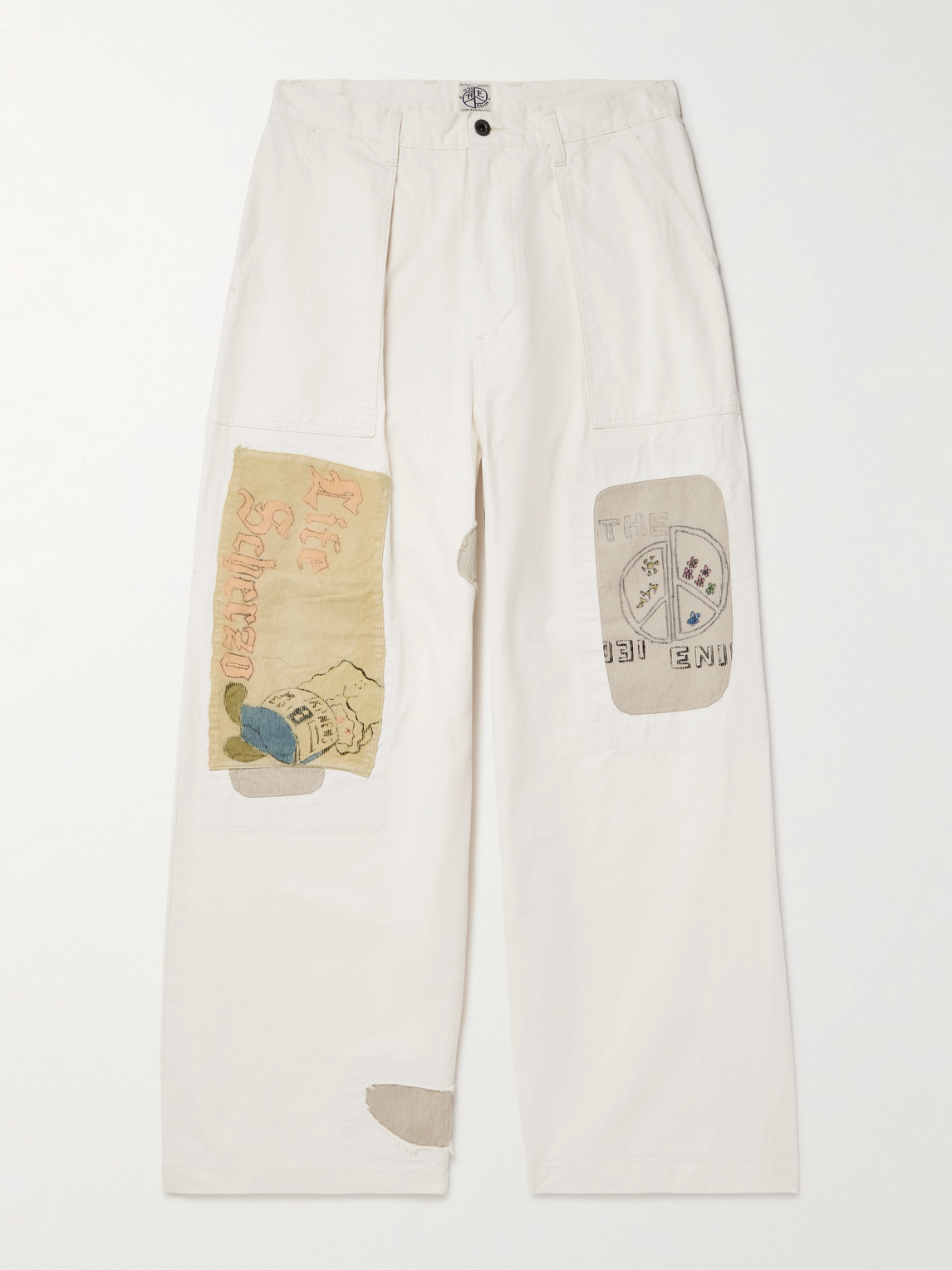 Kapital Fatigue Wide-leg Patchwork Cotton-twill Trousers In Neutral