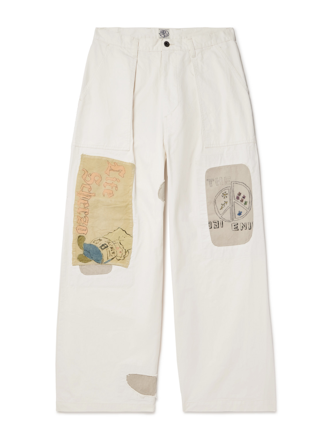 Kapital Fatigue Wide-leg Patchwork Cotton-twill Trousers