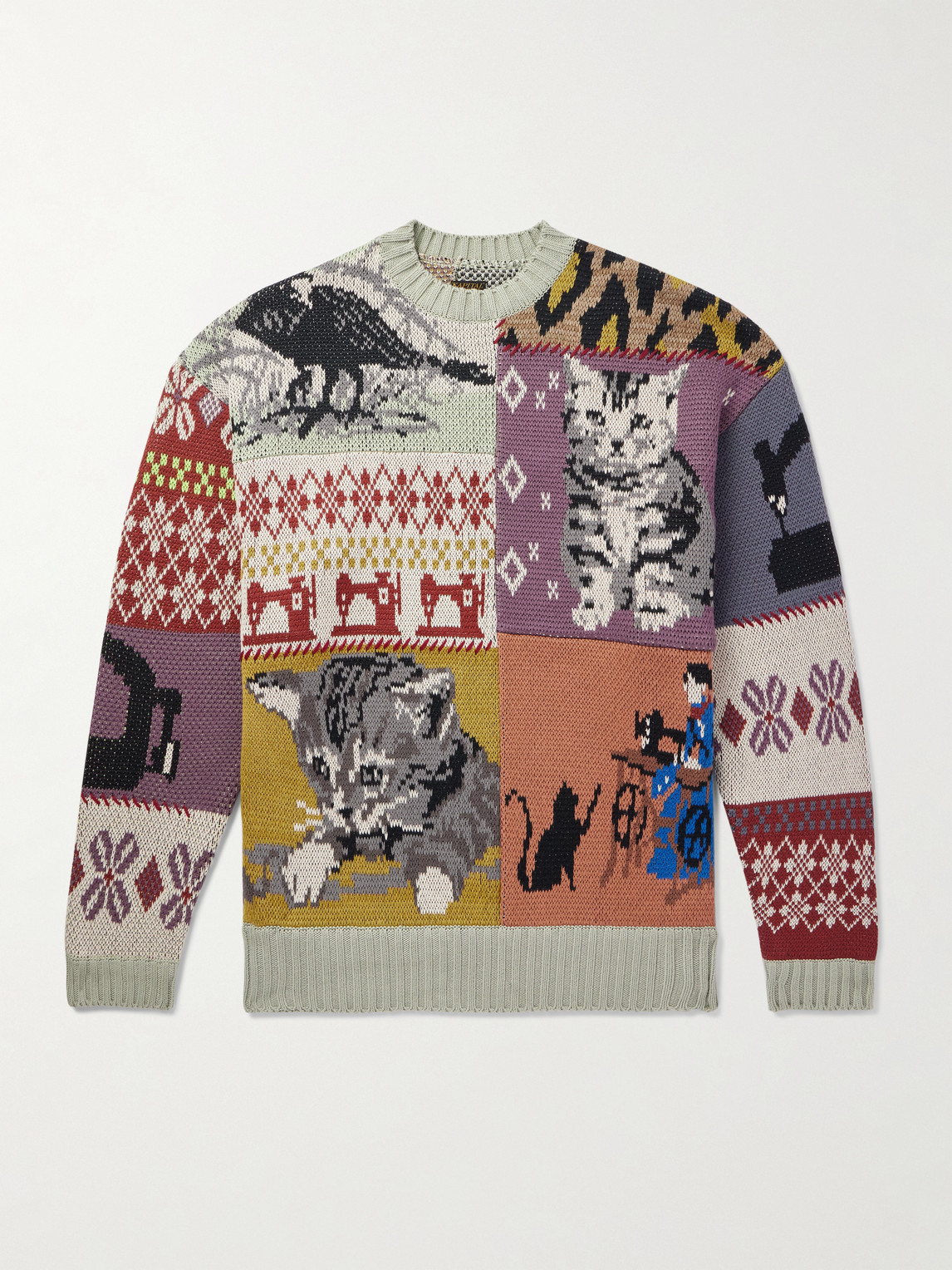 KAPITAL Patchwork Cotton-Blend Jacquard Sweater - Men
