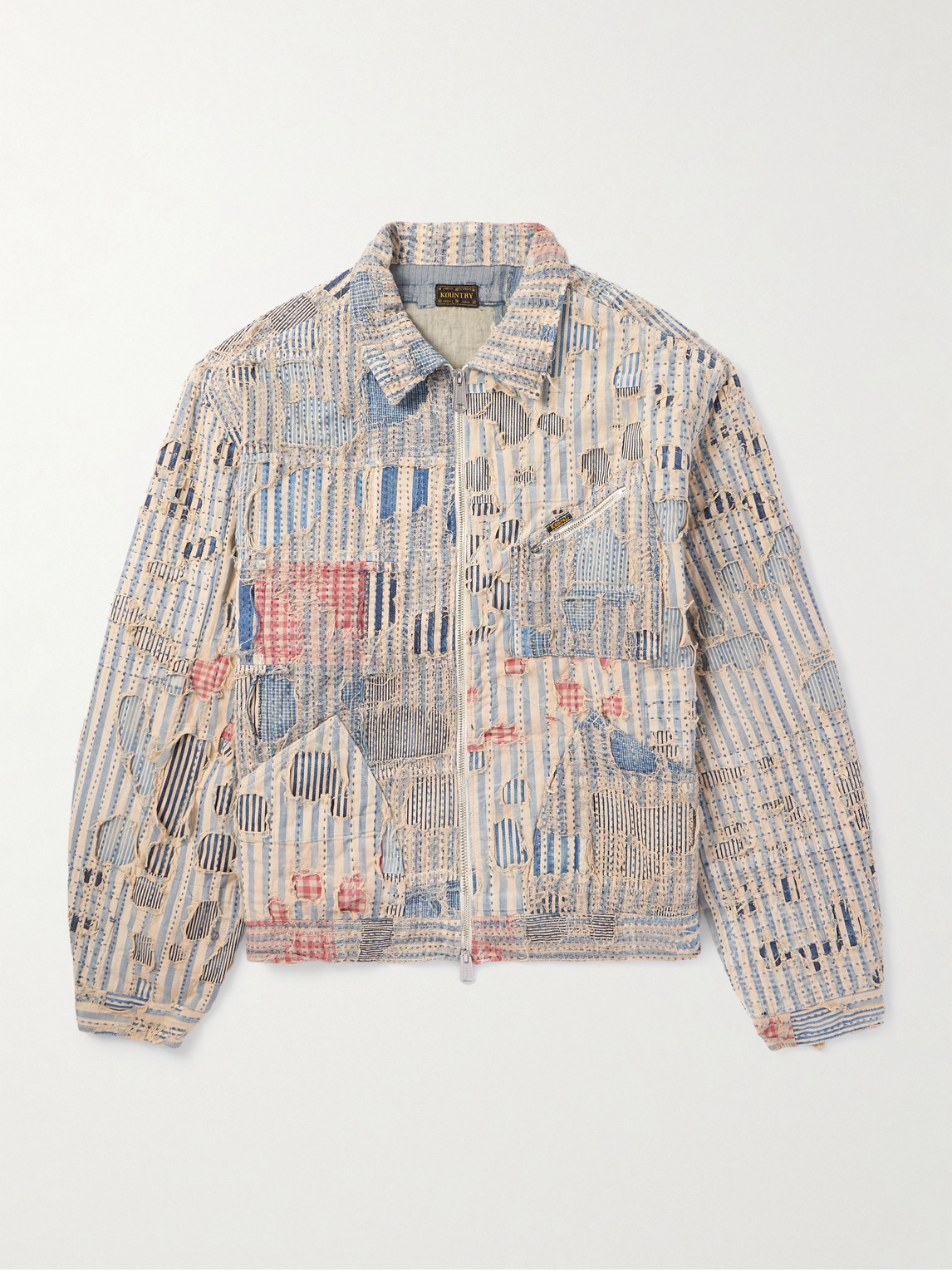 KAPITAL Boro Distressed Patchwork Cotton and Linen-Blend Zip-Up Jacket - Men