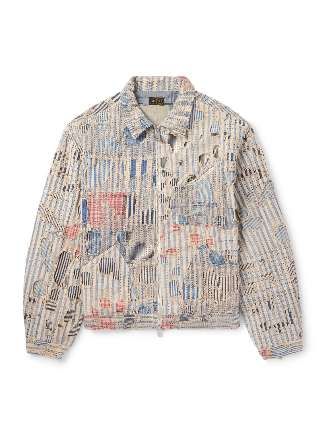 Boro Distressed Patchwork Cotton and Linen-Blend Zip-Up Jacket