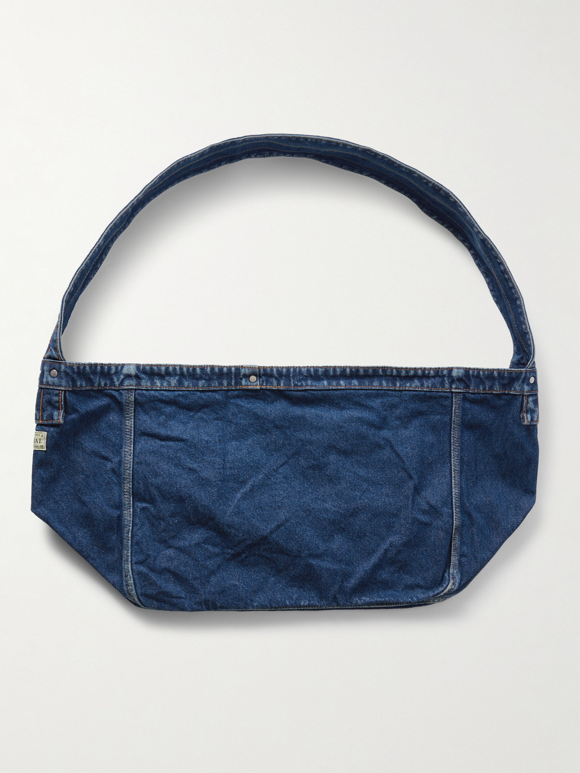 Shop Kapital Guiding Light Printed Denim Messenger Bag In Blue