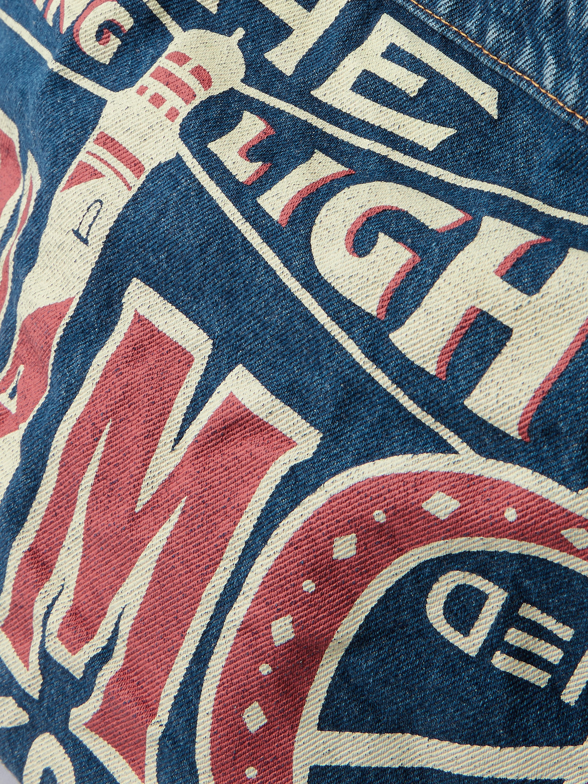 Shop Kapital Guiding Light Printed Denim Messenger Bag In Blue