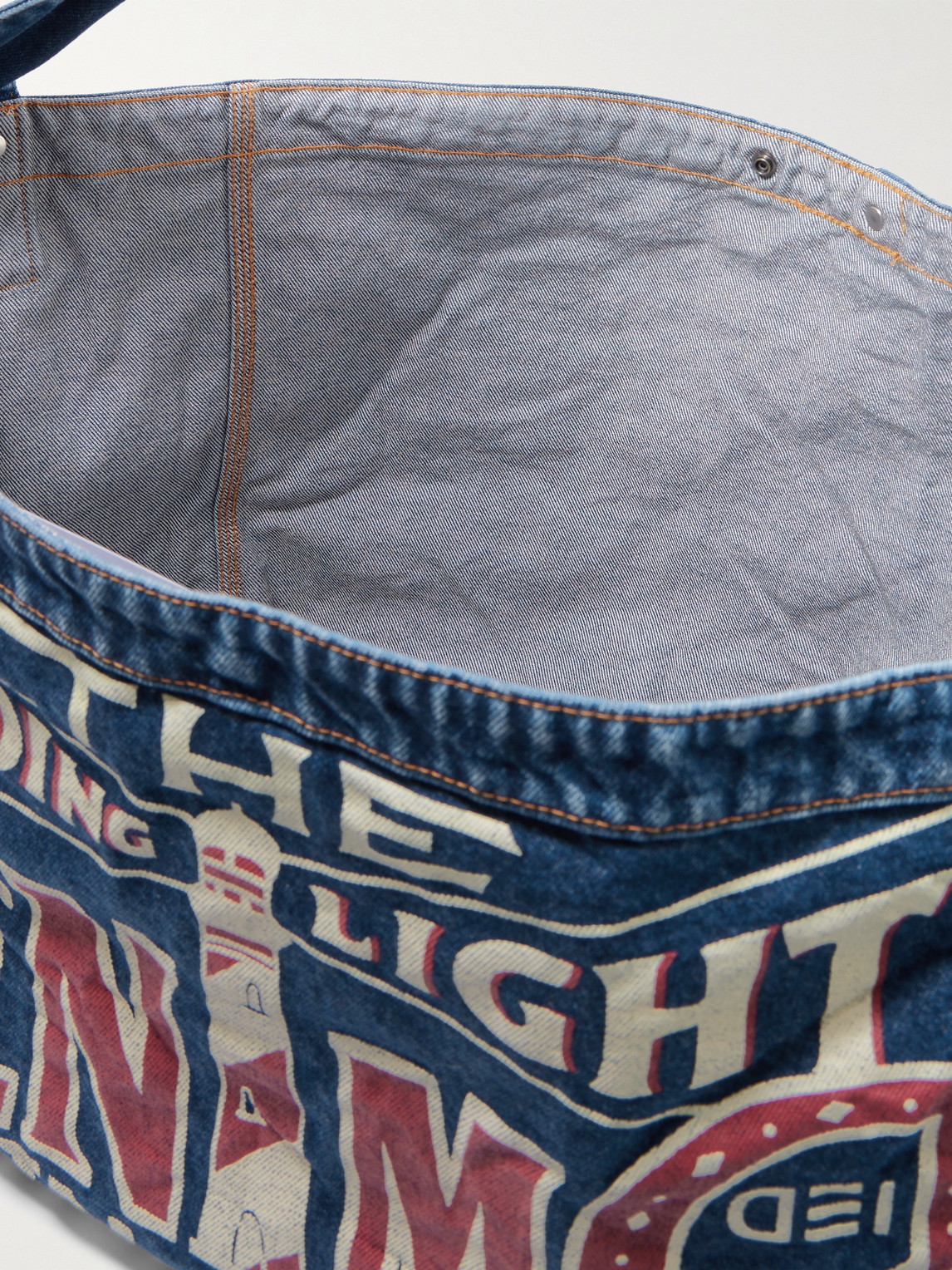 Shop Kapital Guiding Light Printed Denim Messenger Bag In Blue