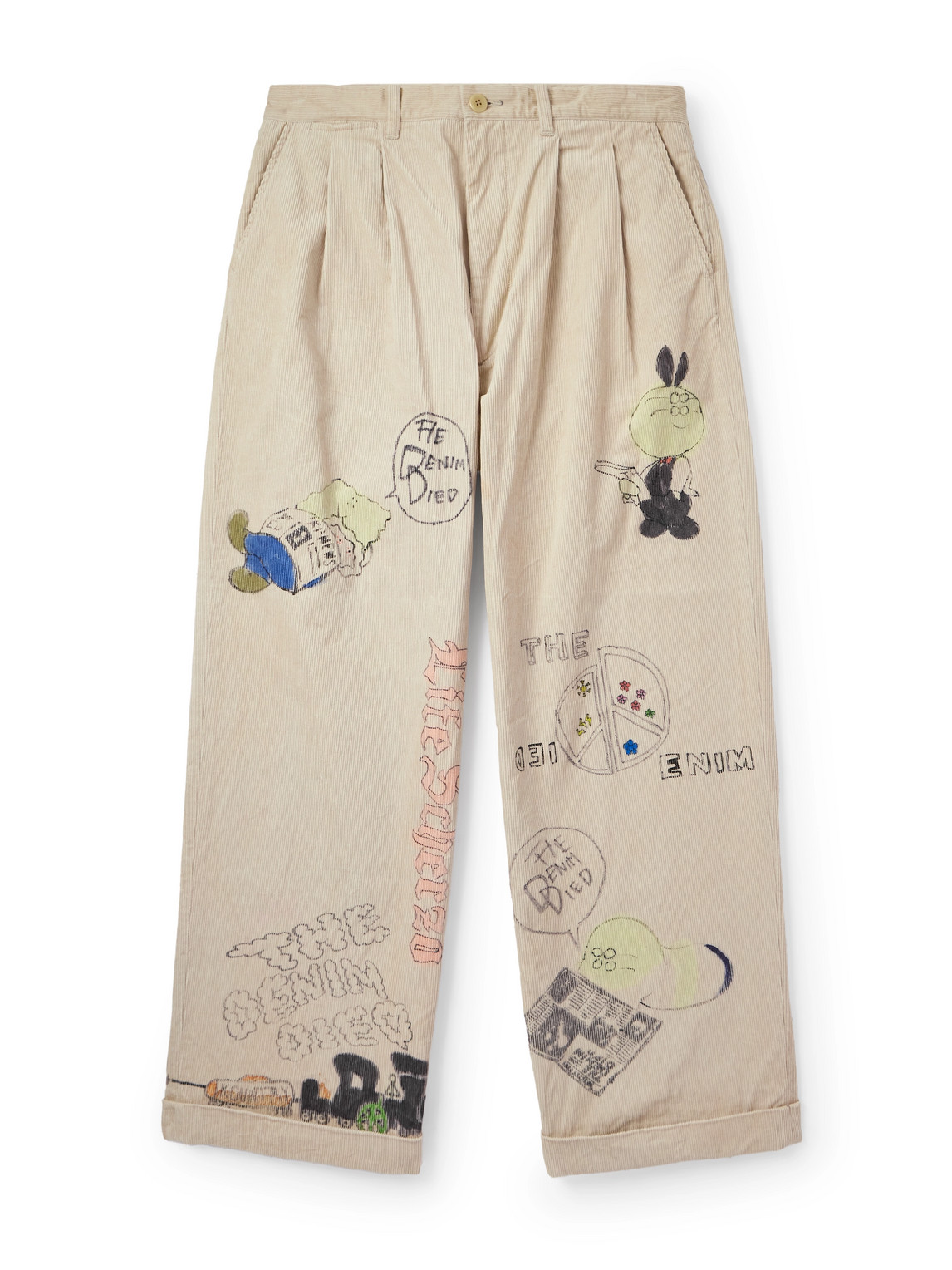 Ivy Wide-Leg Pleated Printed Cotton-Corduroy Trousers