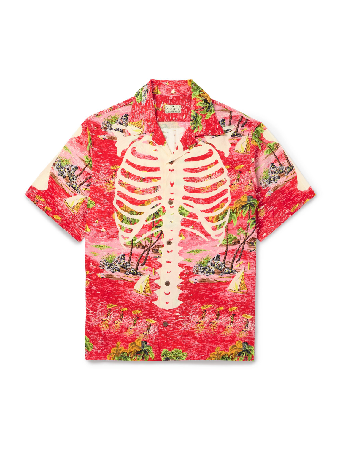 Kapital Aloha Convertible-collar Printed Woven Shirt In Red