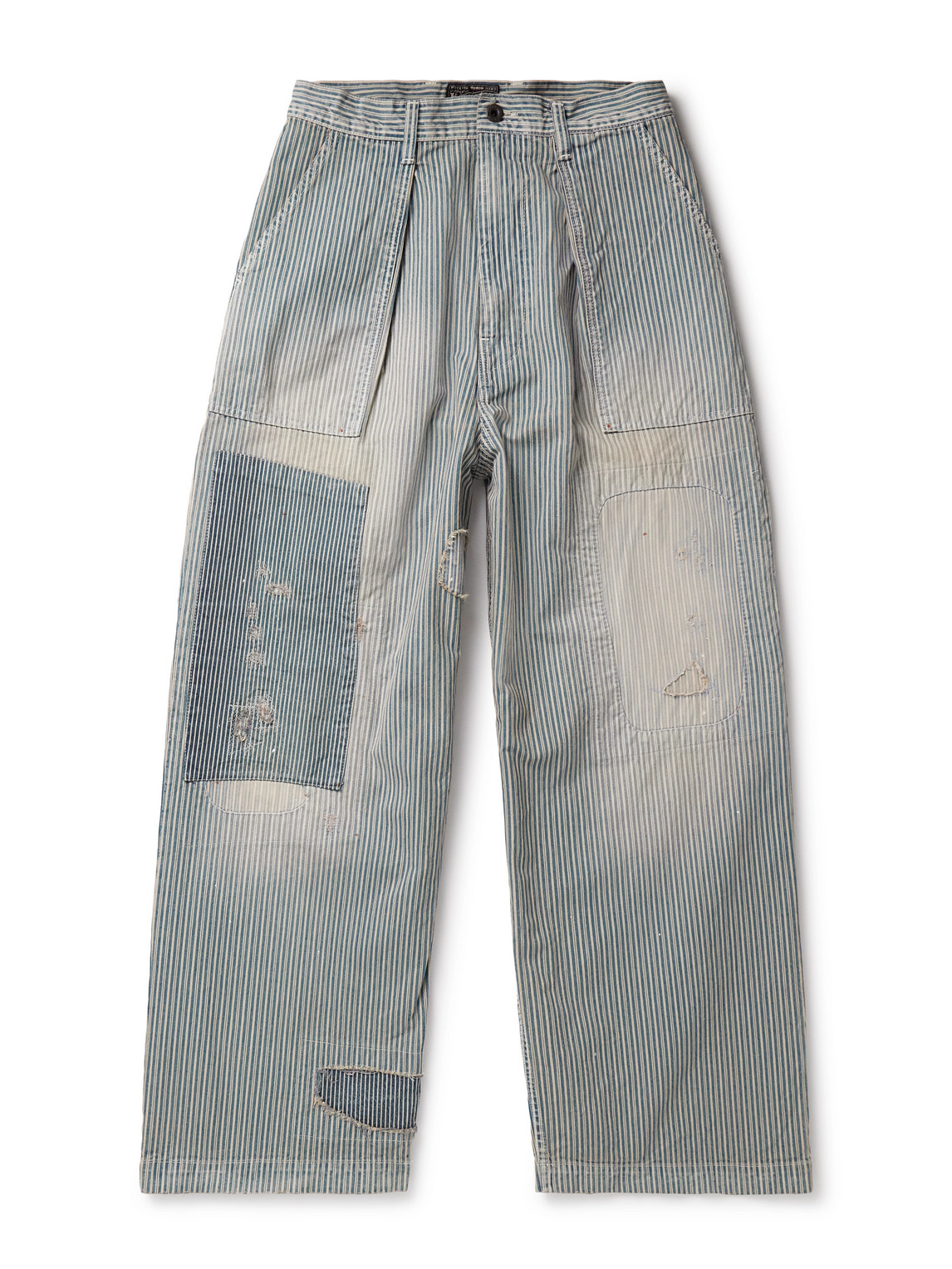 Liberty Fatigue Wide-Leg Distressed Striped Jeans