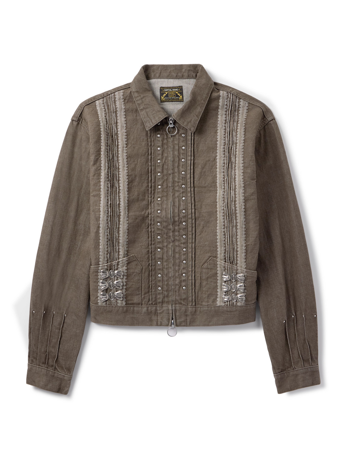Cropped Denim-Jacquard Bomber Jacket