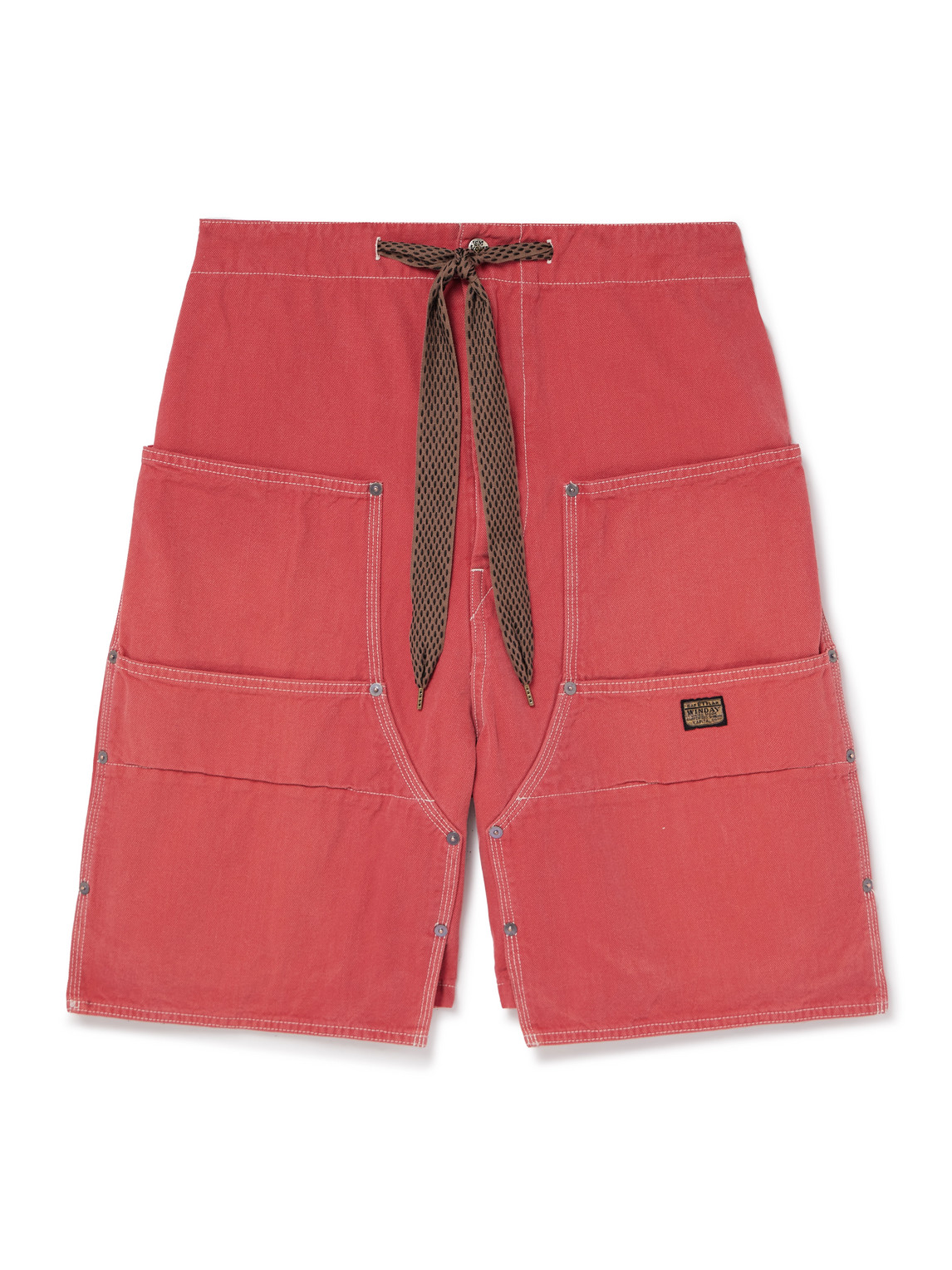 Kapital Easy Straight-leg Cotton-twill Drawstring Shorts In Red