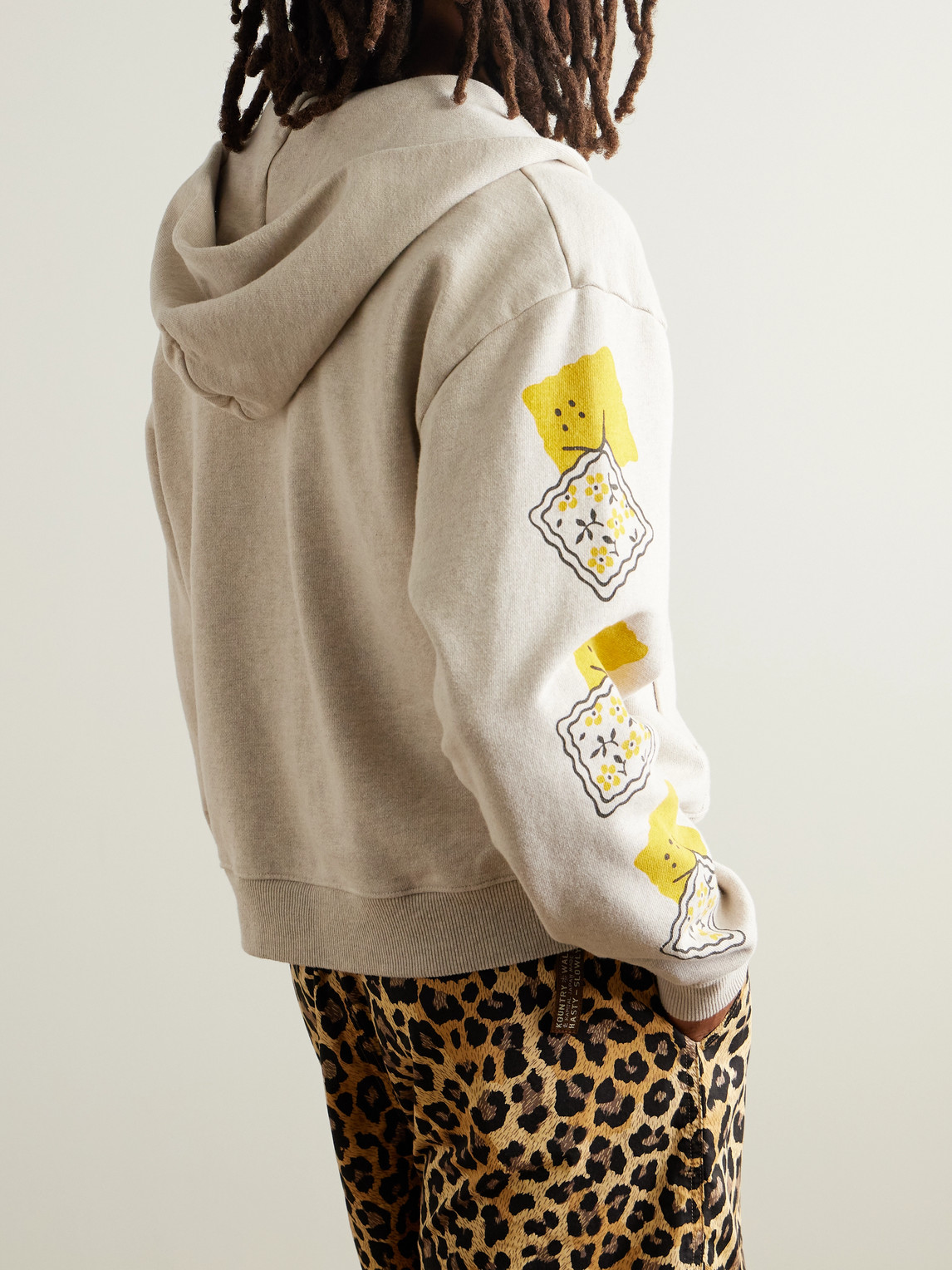 Shop Kapital Printed Cotton-jersey Zip-up Hoodie In Neutrals