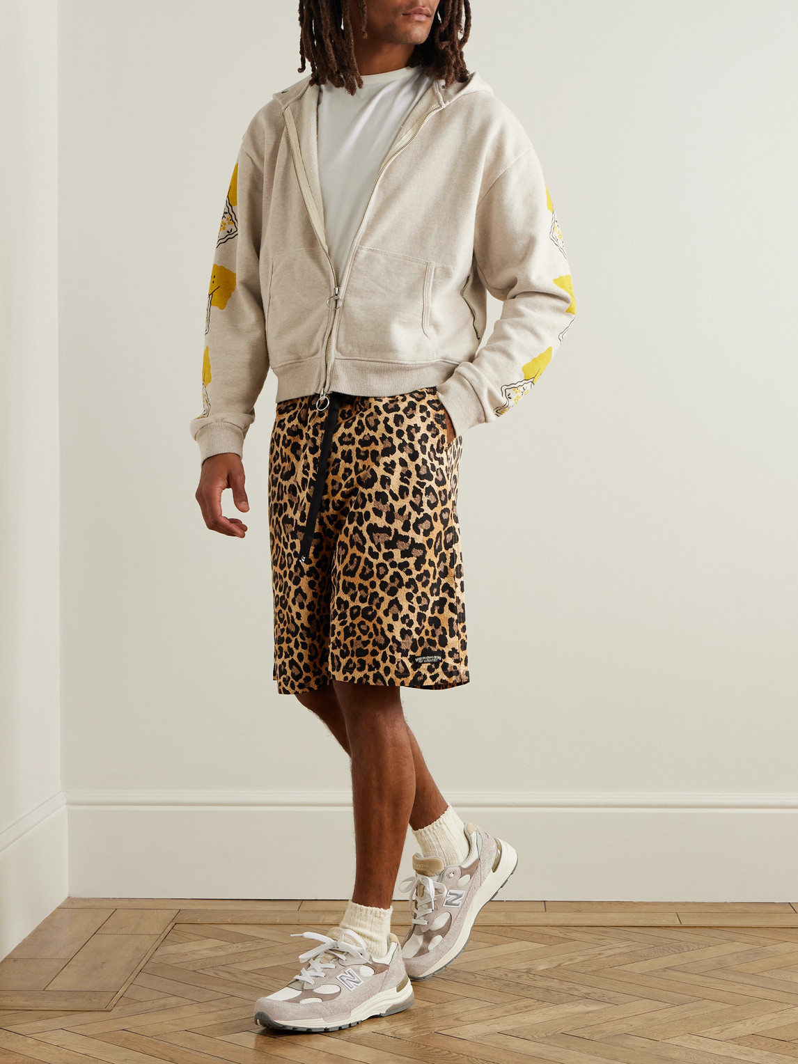 Shop Kapital Printed Cotton-jersey Zip-up Hoodie In Neutrals