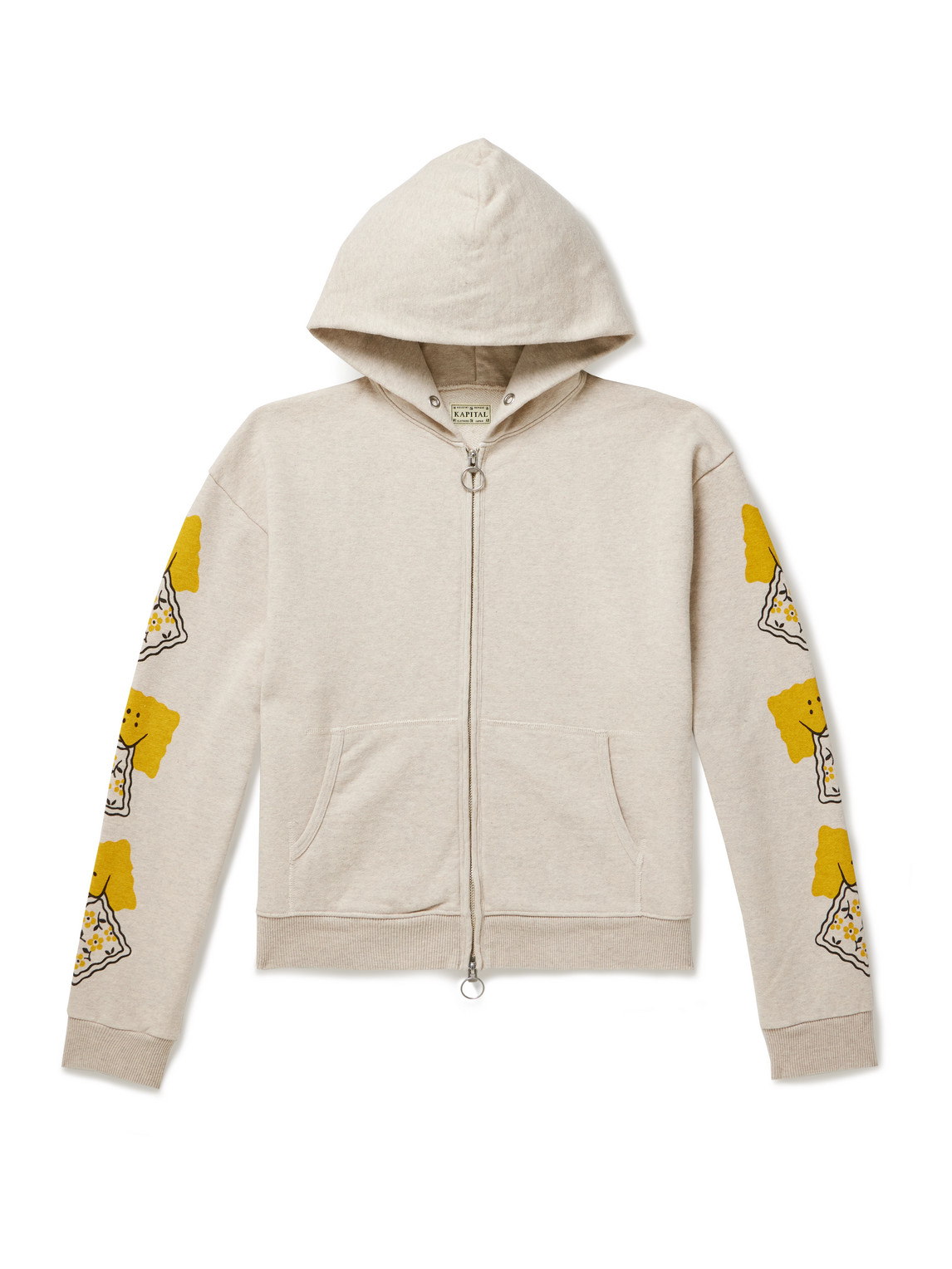 Kapital Printed Cotton-jersey Zip-up Hoodie In Neutrals