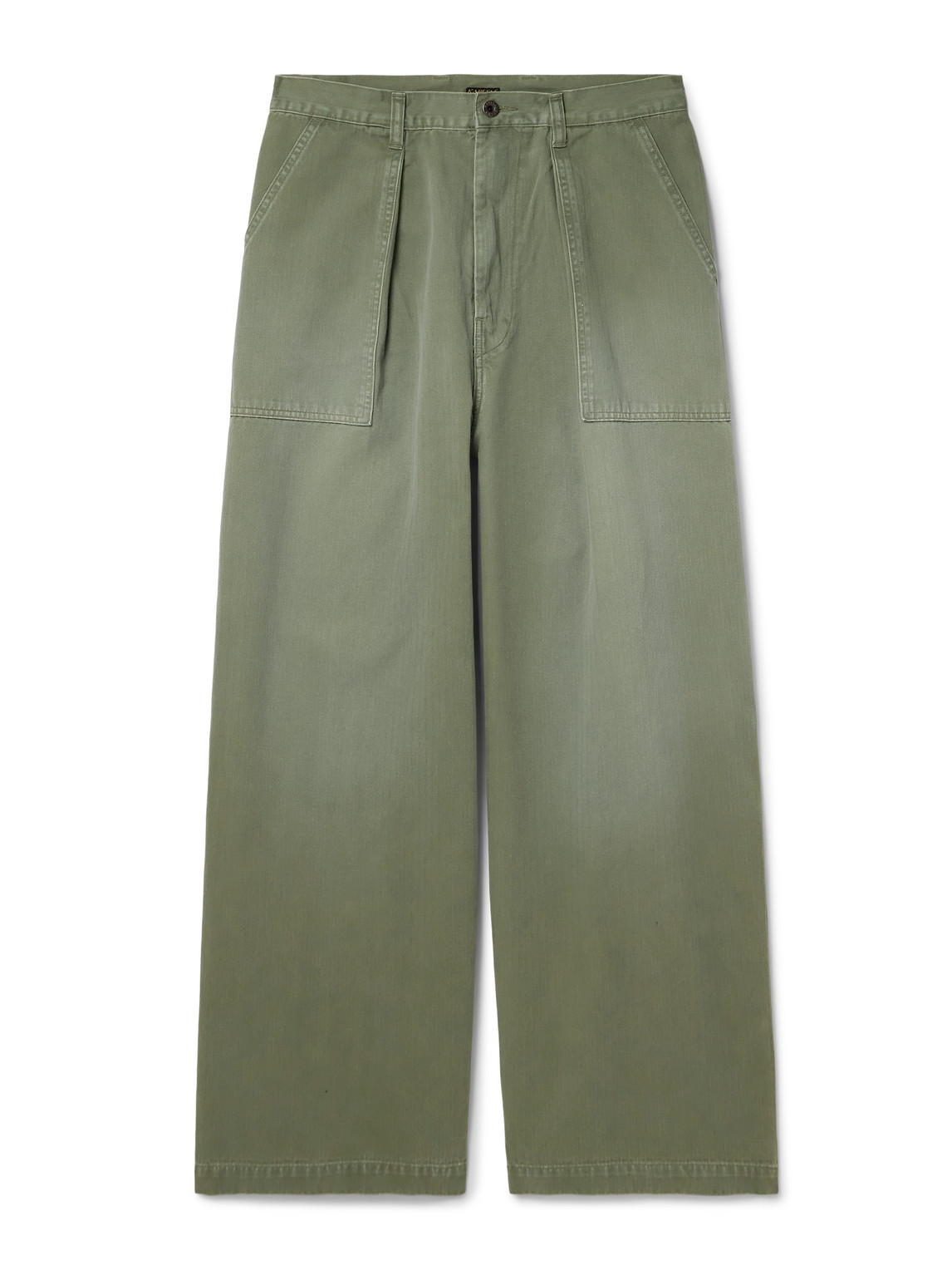 Kapital Fatigue Wide-leg Pleated Cotton-herringbone Trousers