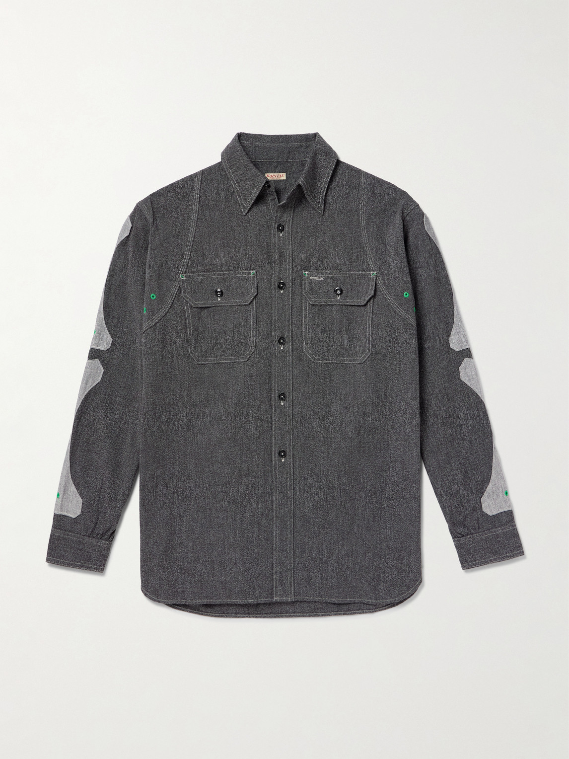 Kapital Appliquéd Panelled Cotton Shirt In Gray