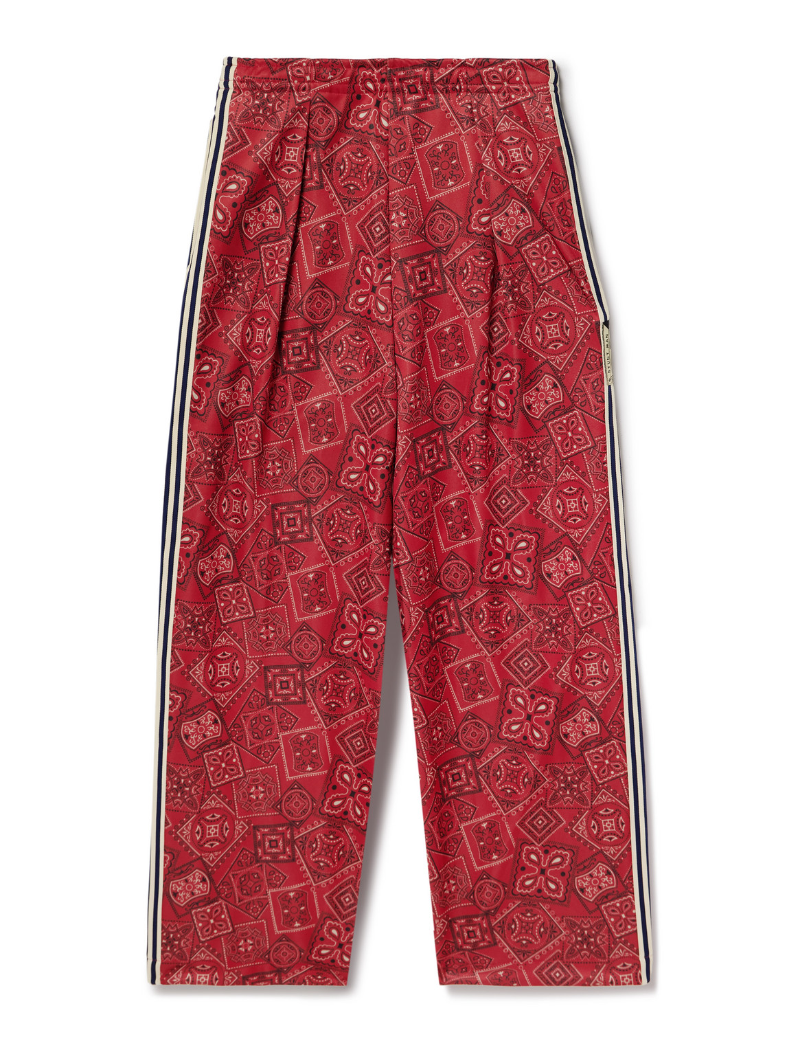 Wide-Leg Striped Webbing-Trimmed Bandana-Print Tech-Jersey Track Pants