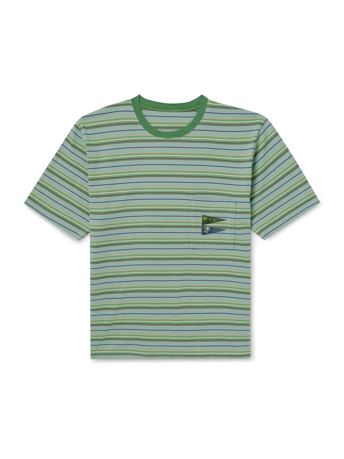 Kapital Logo-appliquéd Striped Cotton-jersey T-shirt In Green